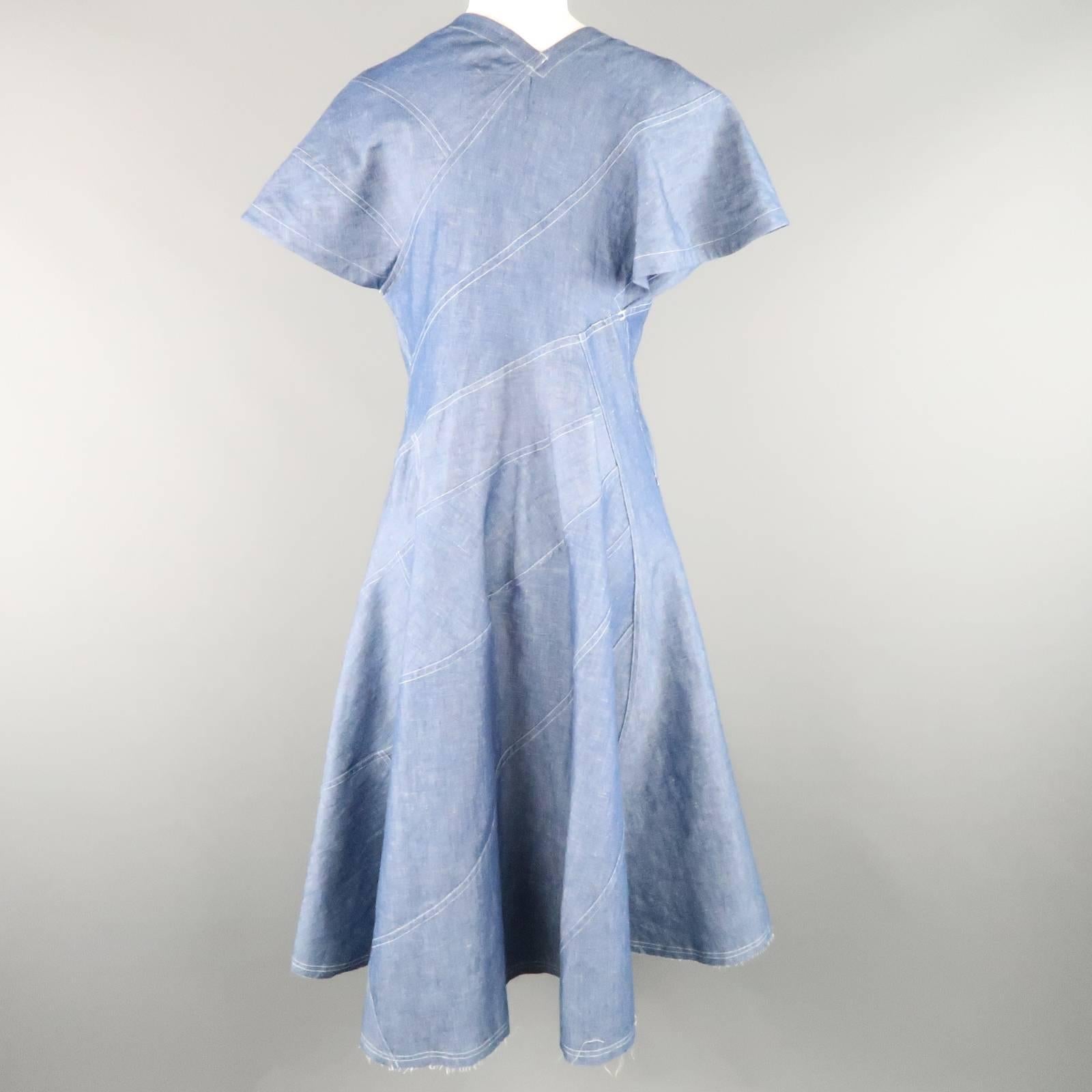 JUNYA WATANABE Size S Blue Cotton / Linen Asymmetrical Patchwork Flair Dress 2