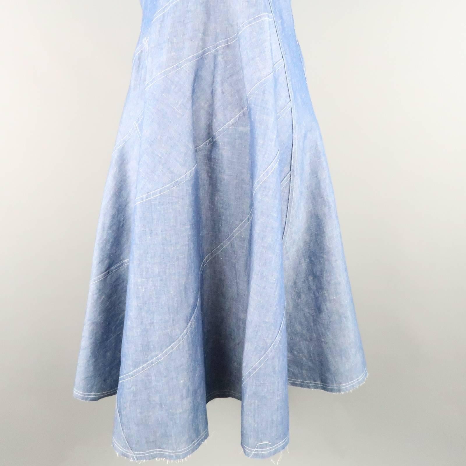 JUNYA WATANABE Size S Blue Cotton / Linen Asymmetrical Patchwork Flair Dress 4