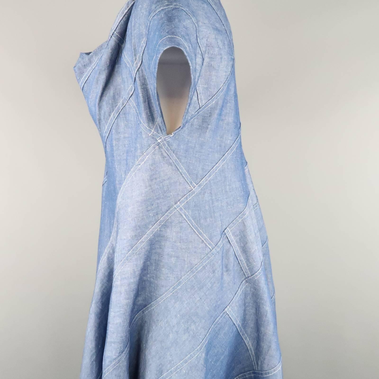 Women's JUNYA WATANABE Size S Blue Cotton / Linen Asymmetrical Patchwork Flair Dress