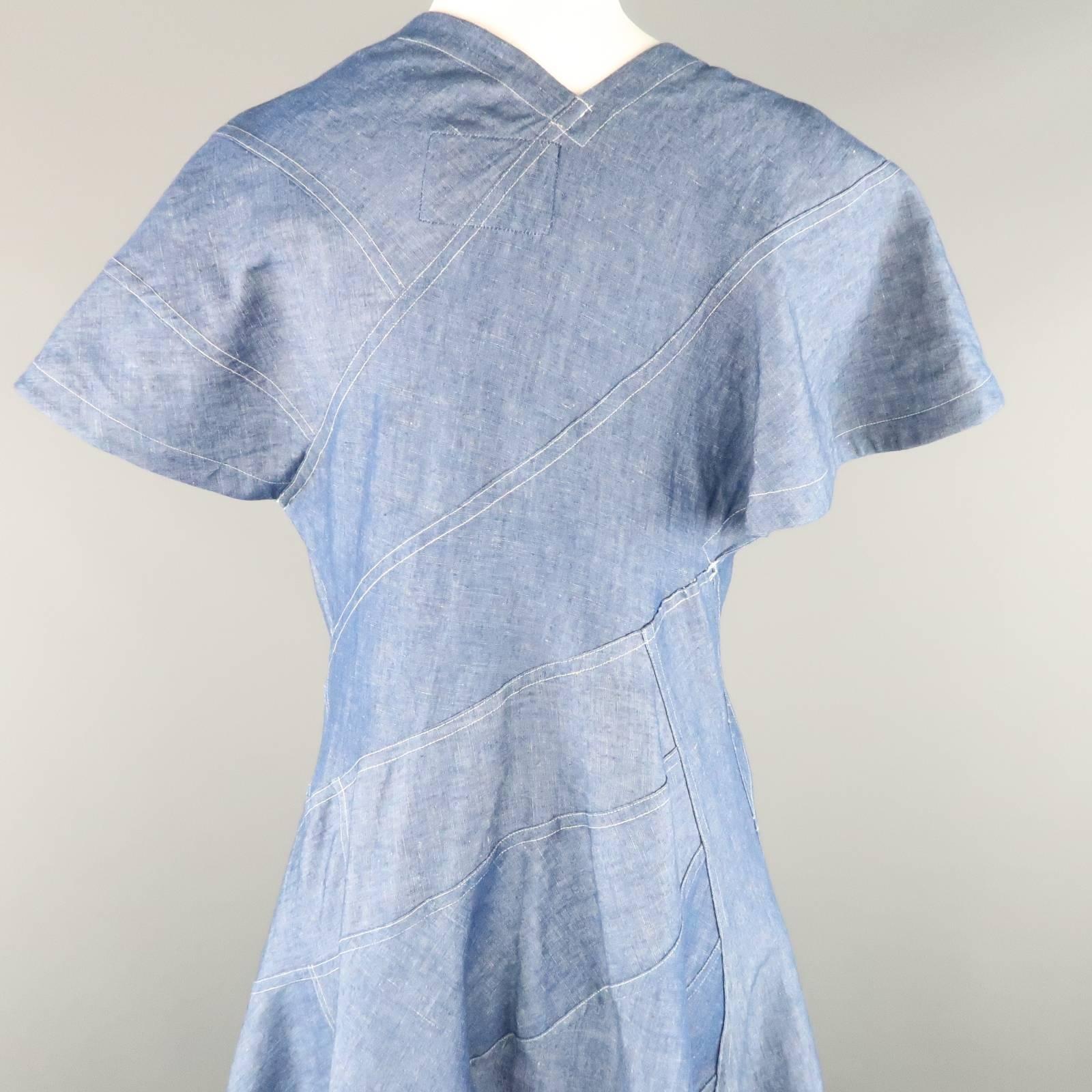 JUNYA WATANABE Size S Blue Cotton / Linen Asymmetrical Patchwork Flair Dress 3
