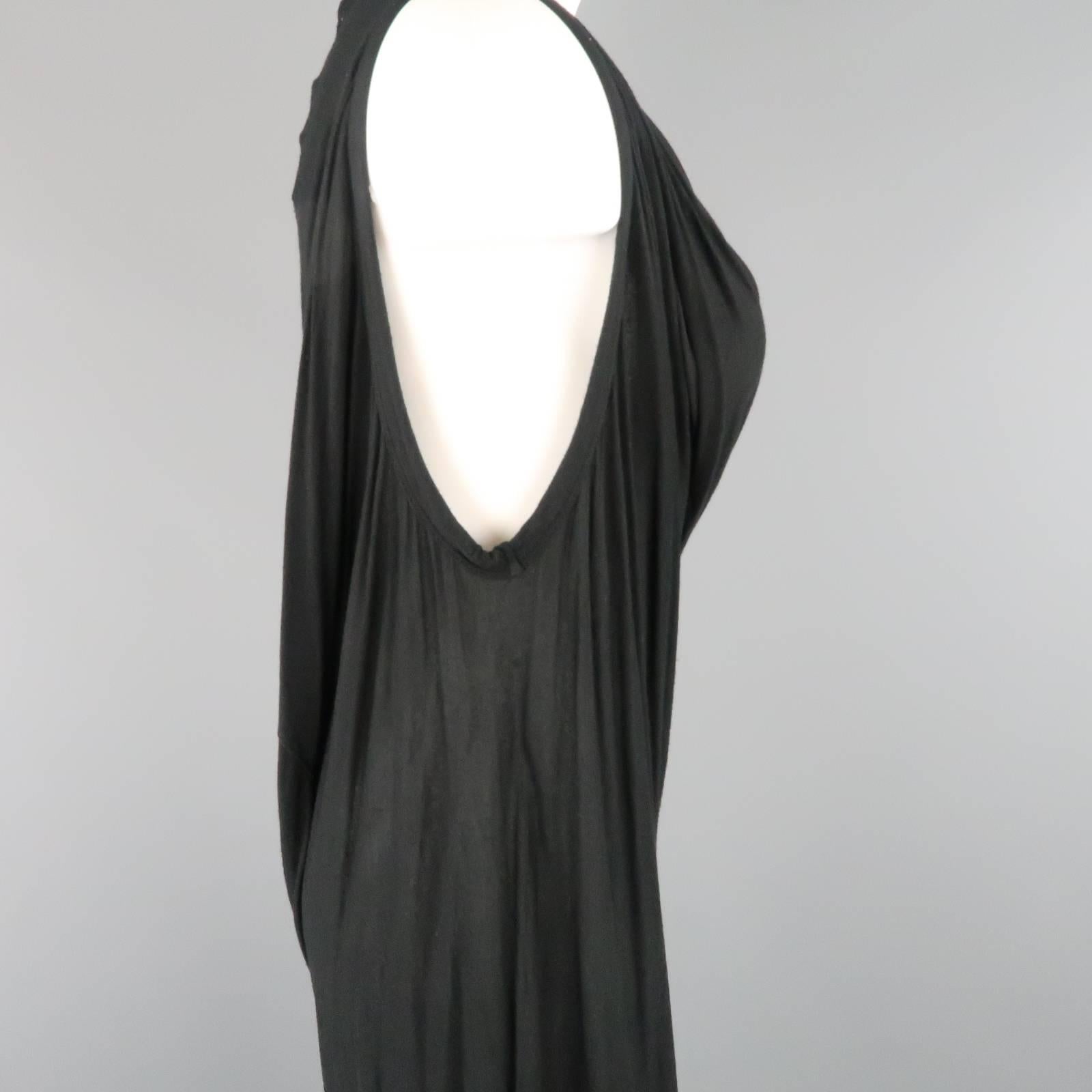Women's RICK OWENS Size 10 Black Sheer Jersey Asymmetrical Drape T-Shirt Dress
