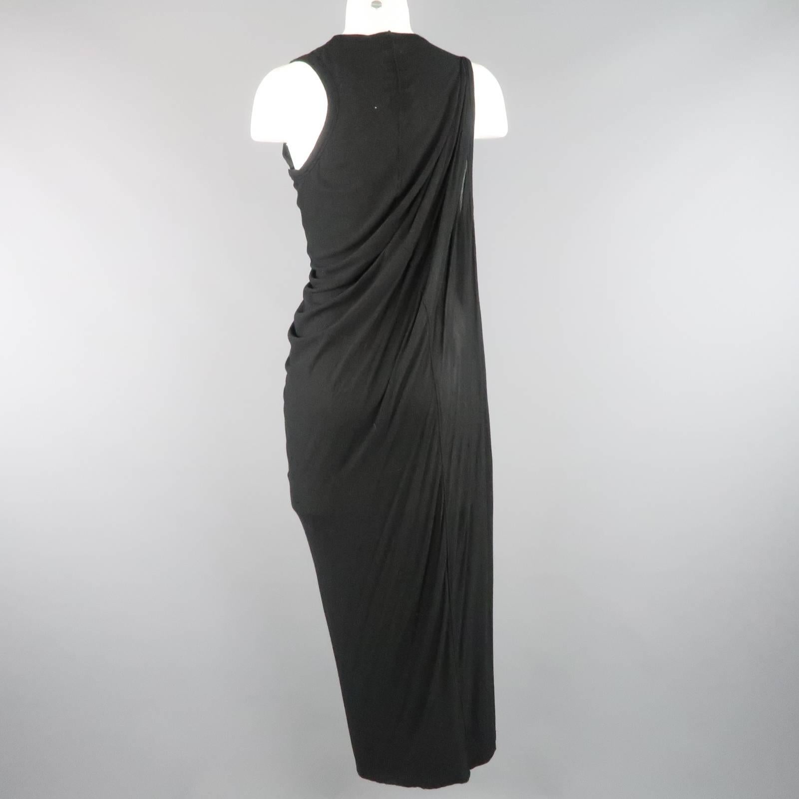 RICK OWENS Size 10 Black Sheer Jersey Asymmetrical Drape T-Shirt Dress 1