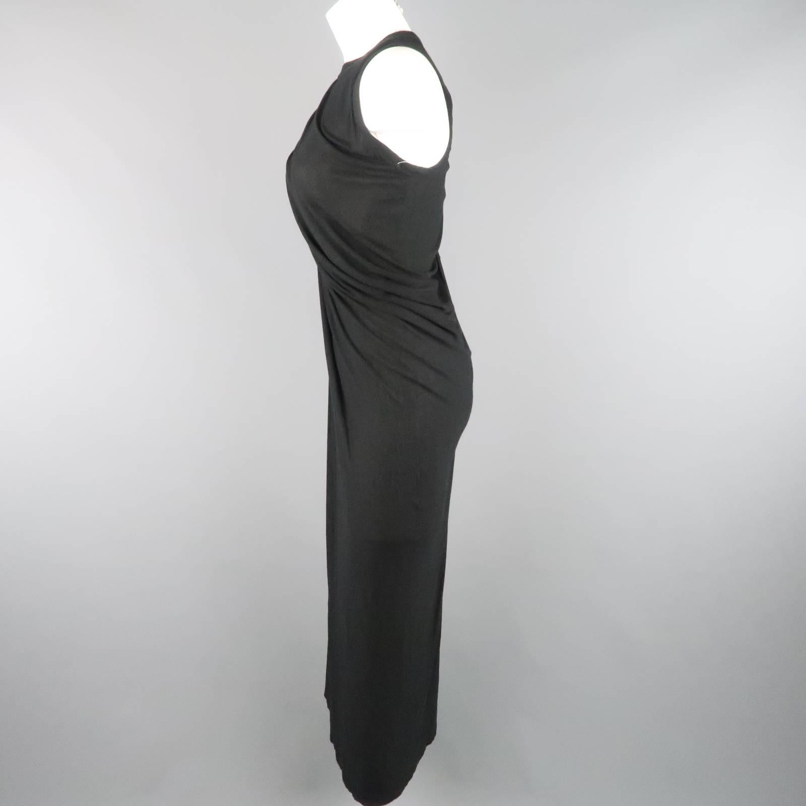 RICK OWENS Size 10 Black Sheer Jersey Asymmetrical Drape T-Shirt Dress In Good Condition In San Francisco, CA