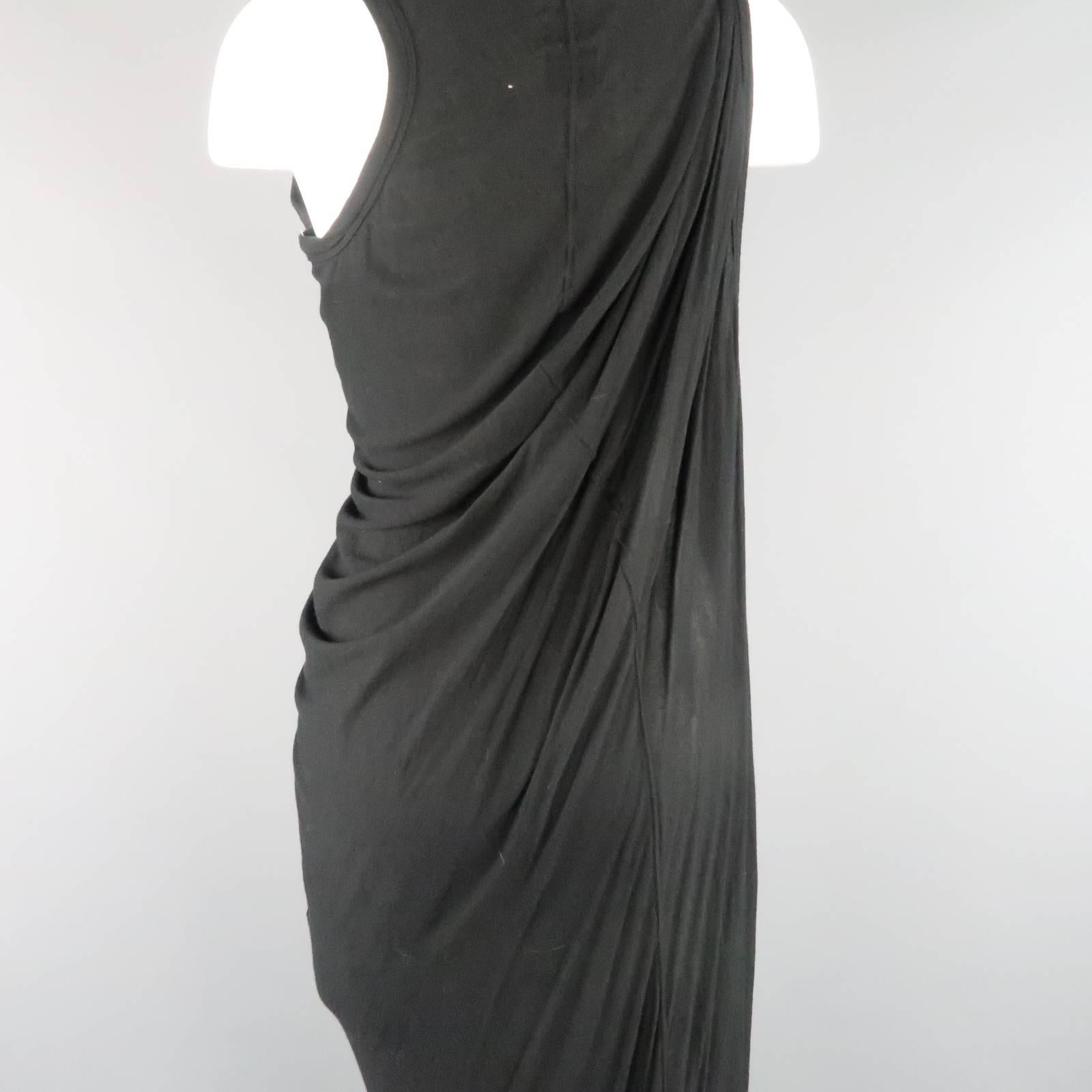 RICK OWENS Size 10 Black Sheer Jersey Asymmetrical Drape T-Shirt Dress 2
