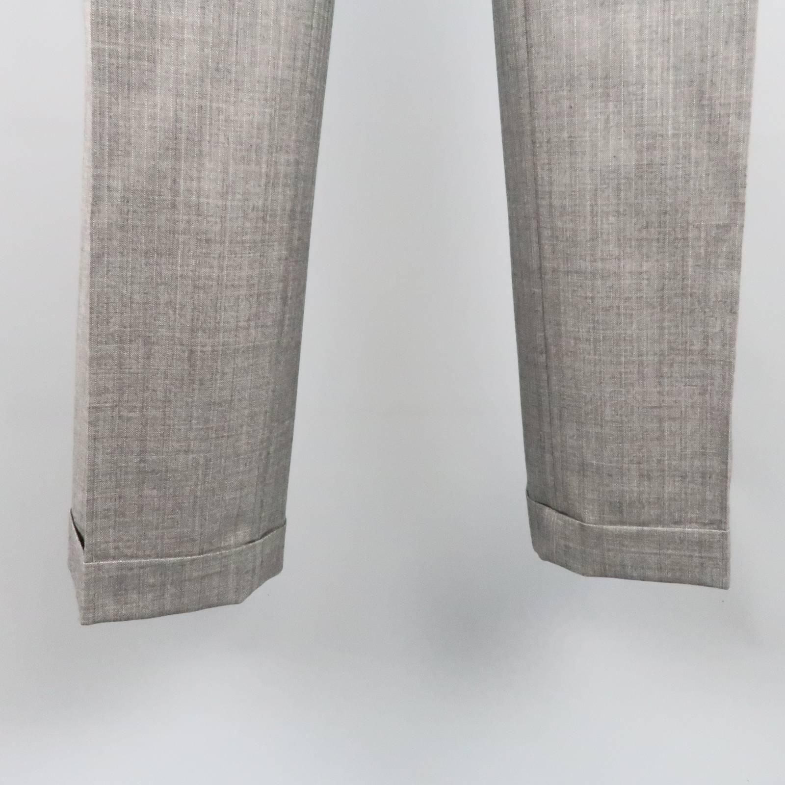 Tom Ford Suit - Men's Grey Herringbone Wool Peak Lapel Jacket & Pants 1