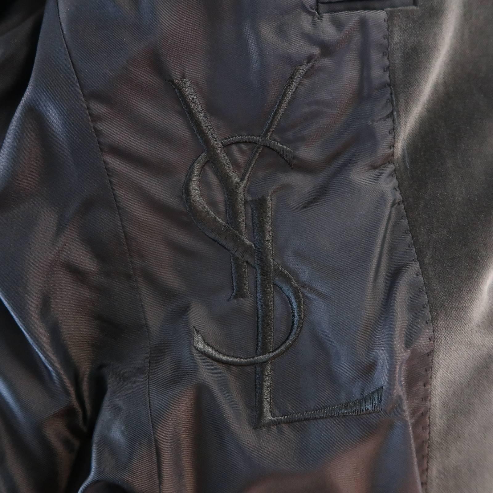YVES SAINT LAURENT Size 34 Dark Taupe Velvet Patch Pocket Sport Coat 3