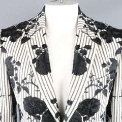 Men's ALEXANDER MCQUEEN 42 Black & White Floral Embroidered Stripe Cotton Jacket