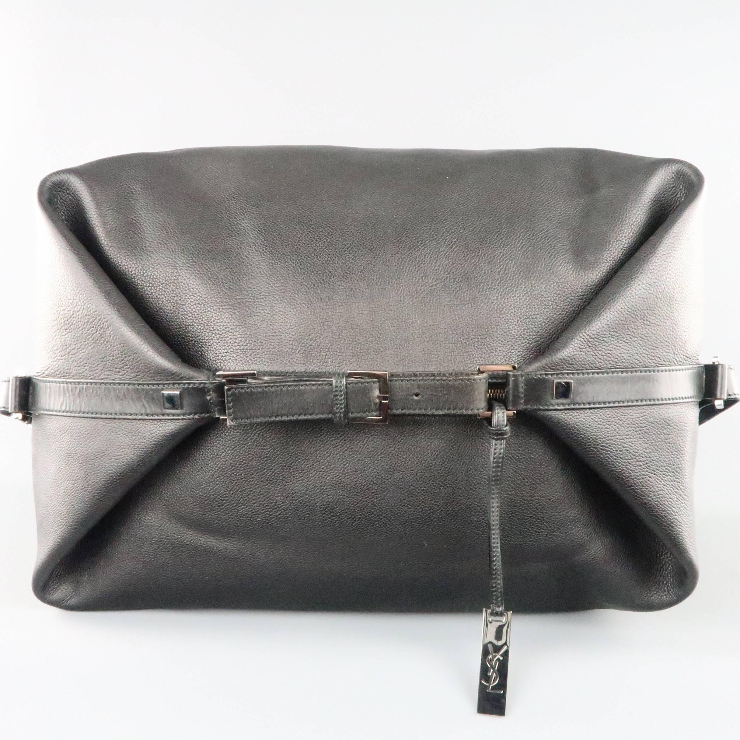 Women's or Men's YVES SAINT LAURENT Black Leather Large Box Duffle Travel Bag