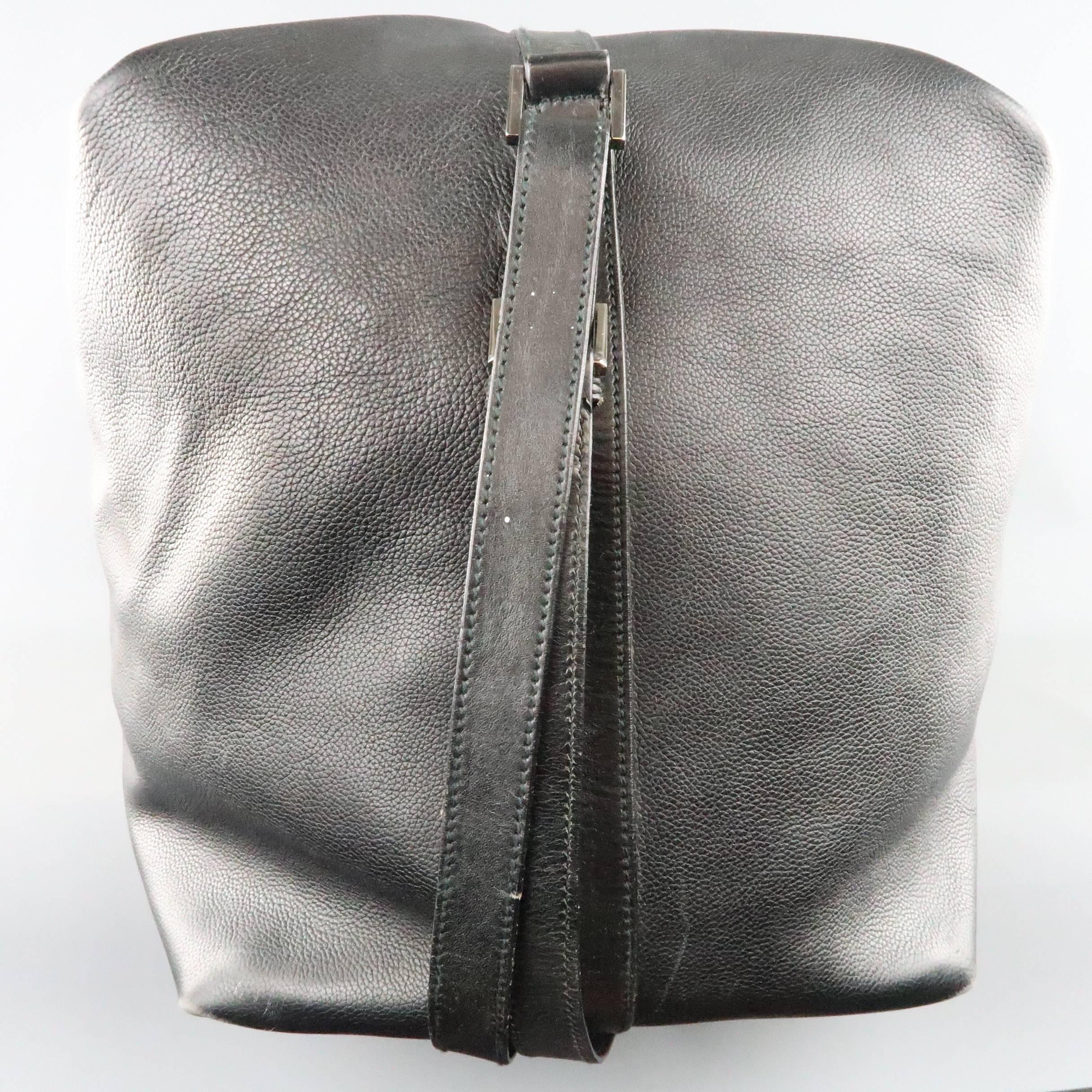 YVES SAINT LAURENT Black Leather Large Box Duffle Travel Bag 2