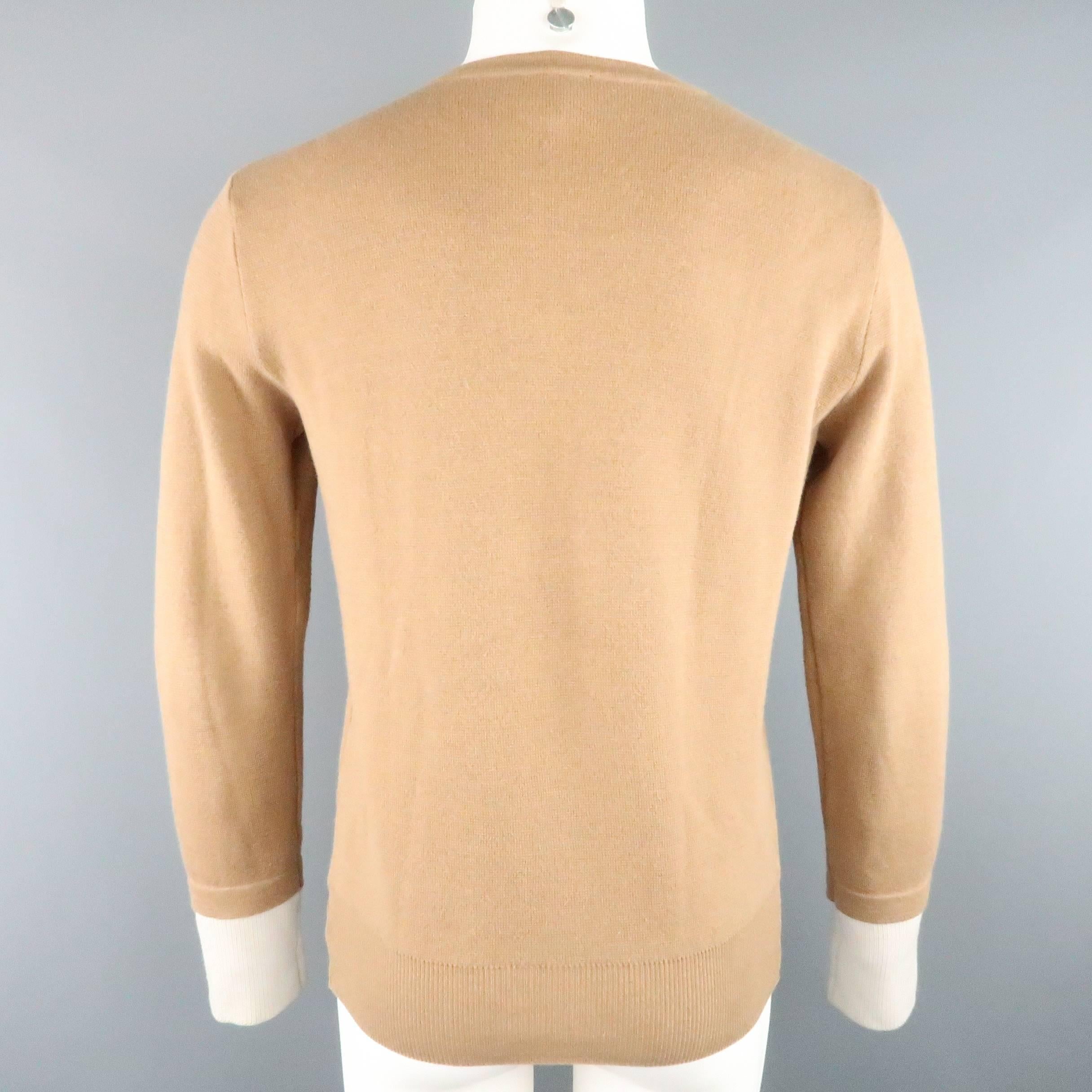 Men's EMPORIO ARMANI Size XS Tan & Gray Solid Wool / Cotton Zip Pullover 1