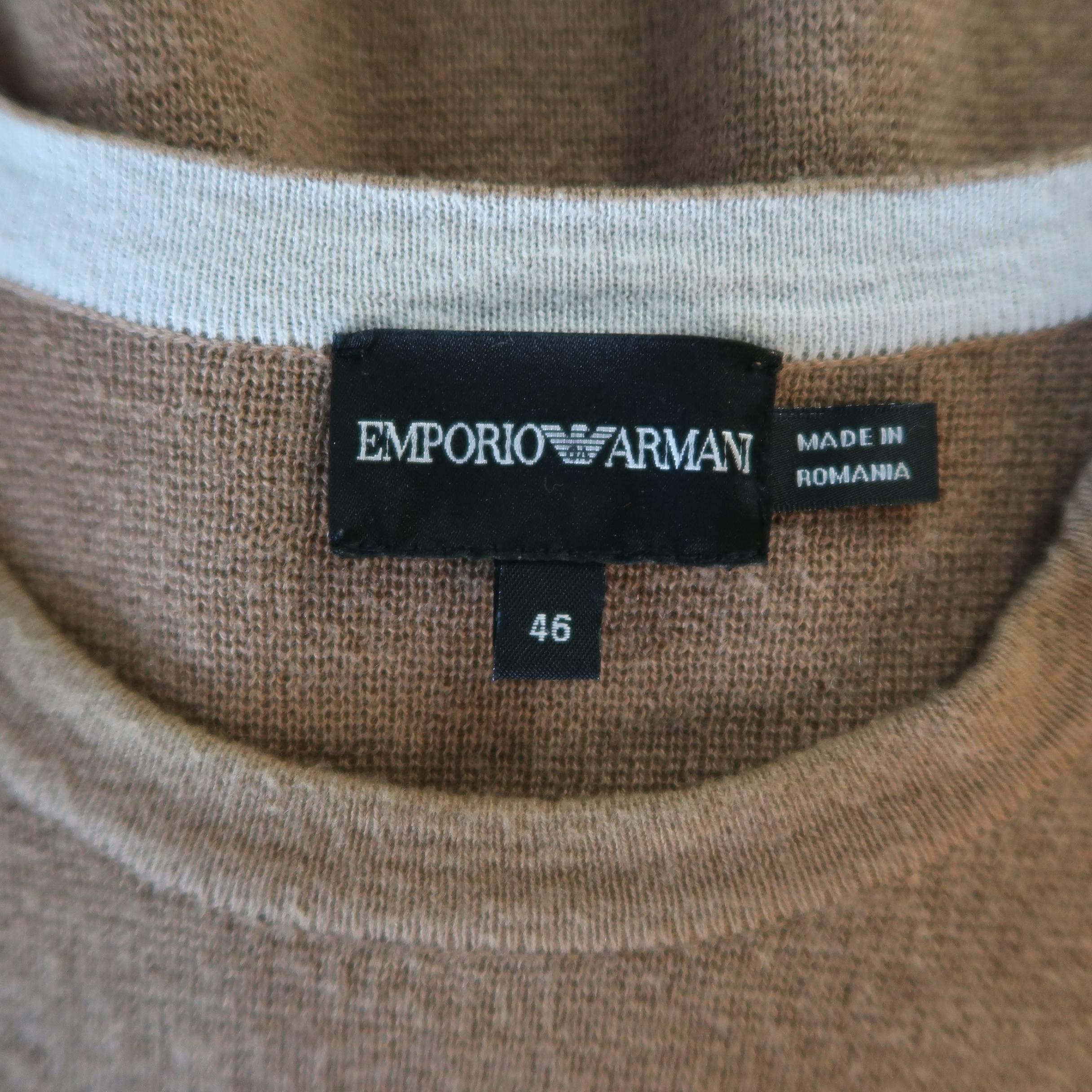 Men's EMPORIO ARMANI Size XS Tan & Gray Solid Wool / Cotton Zip Pullover 2