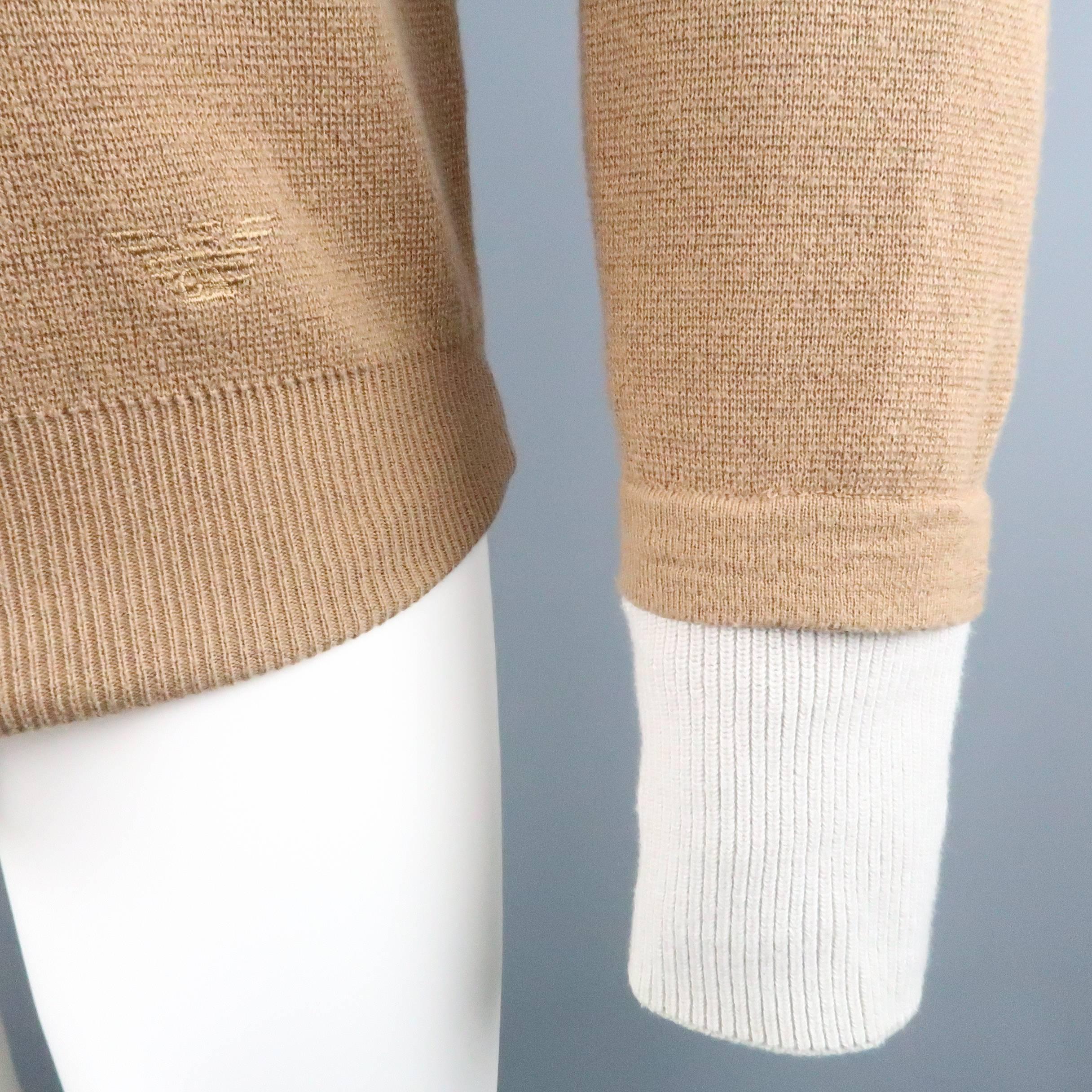 Men's EMPORIO ARMANI Size XS Tan & Gray Solid Wool / Cotton Zip Pullover In Good Condition In San Francisco, CA