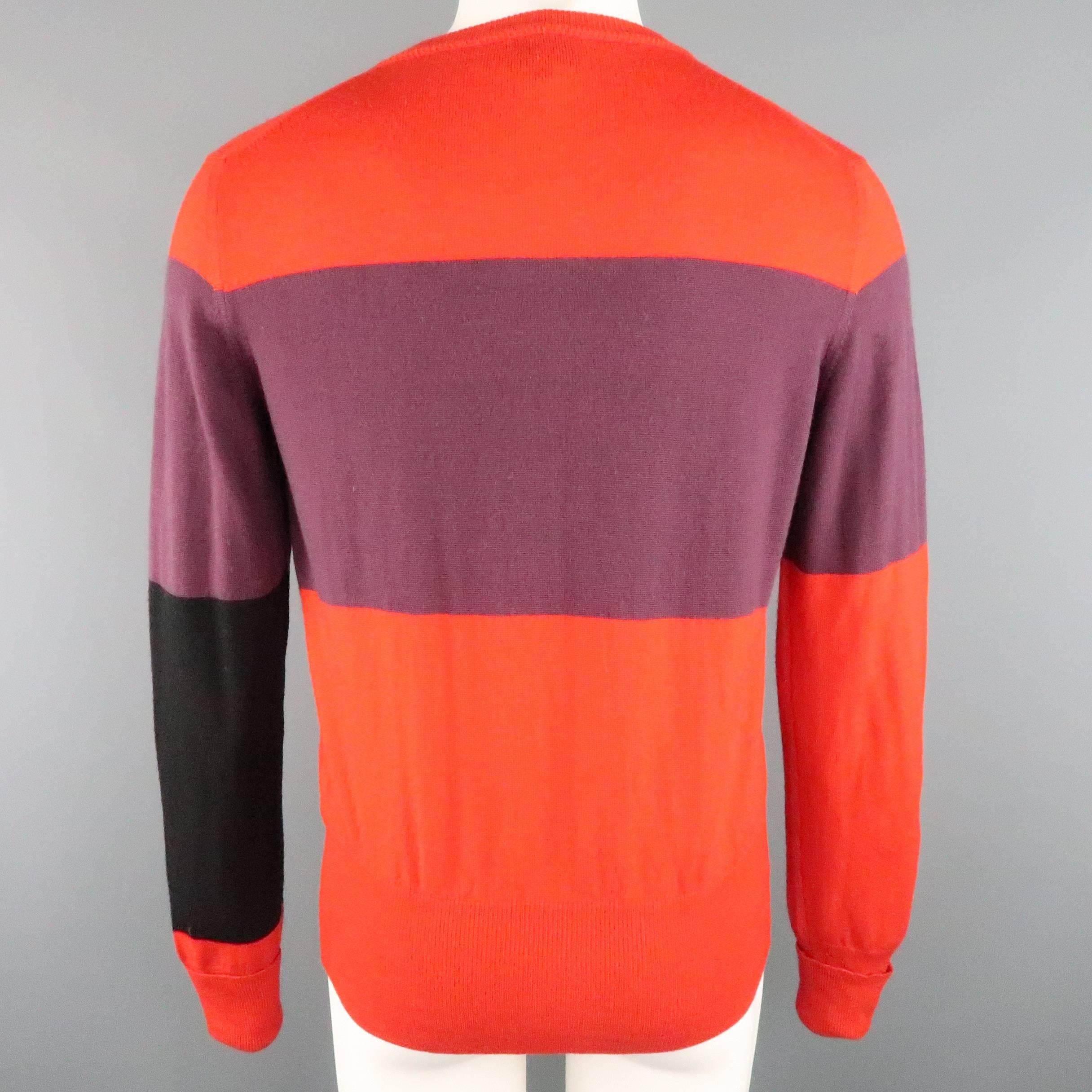 Men's VIVIENNE WESTWOOD Size S Red & Purple Color Block Stripe Wool Cardigan 1
