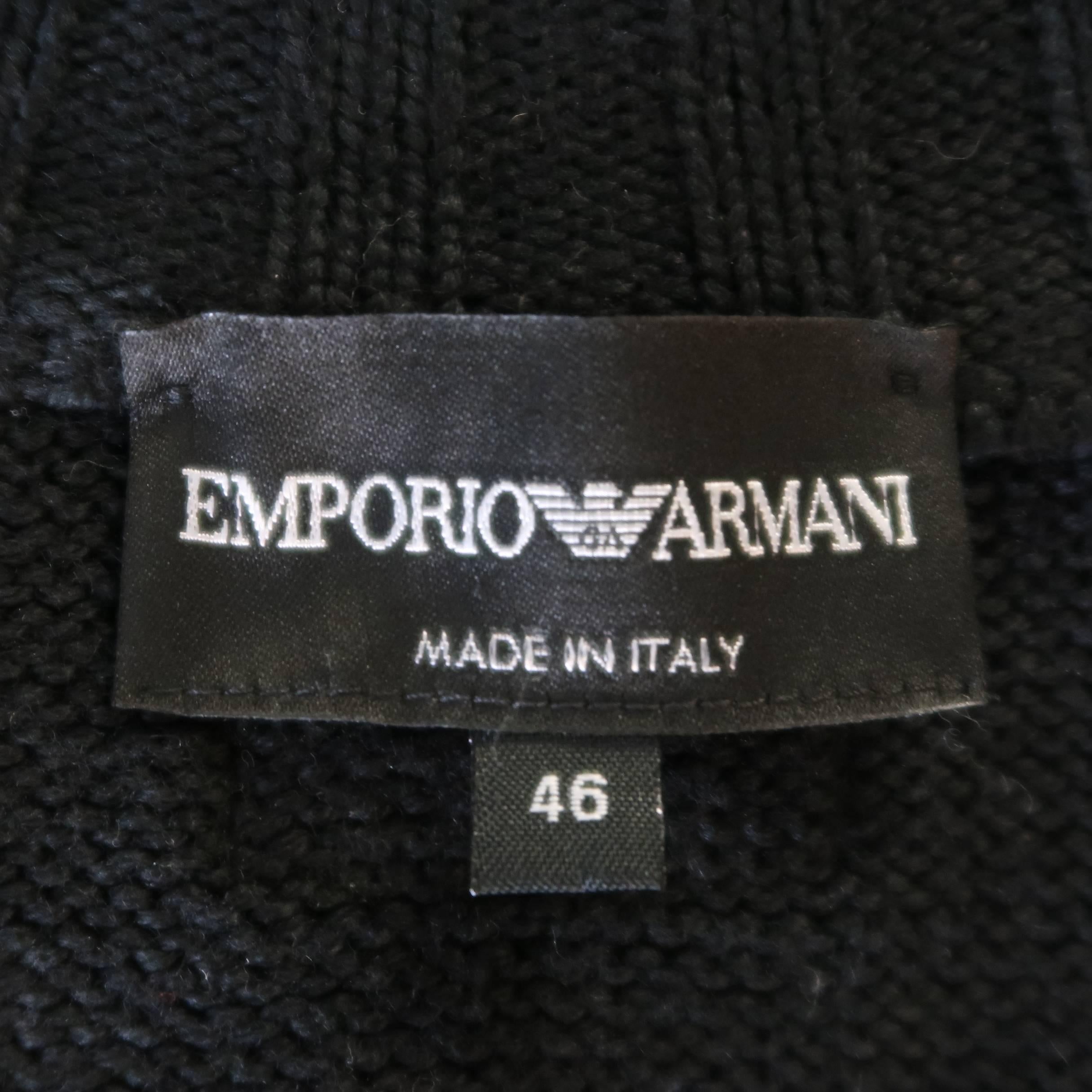 Men's EMPORIO ARMANI Size XS Black Wax Coated Wool Blend Zip Cardigan 3