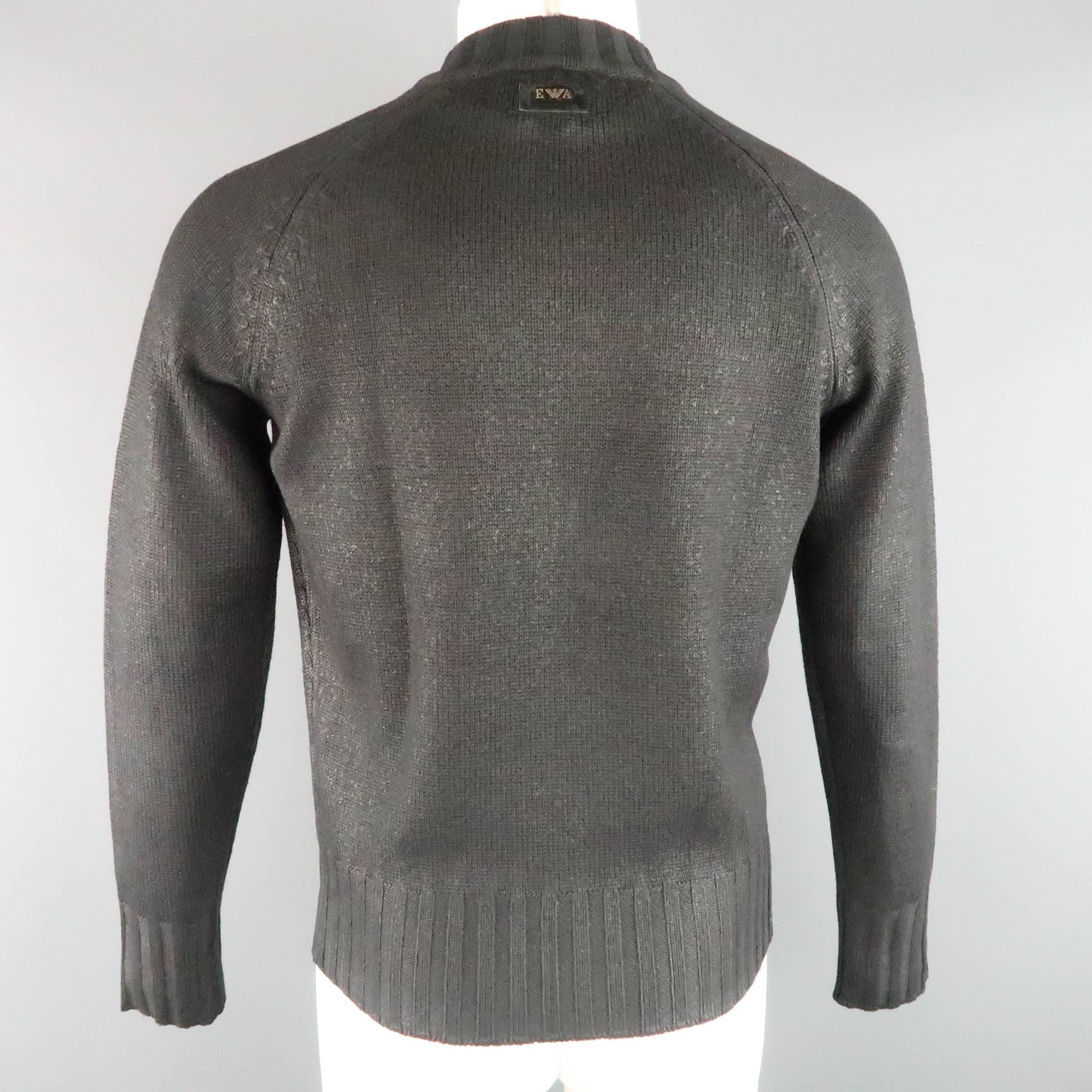 Men's EMPORIO ARMANI Size XS Black Wax Coated Wool Blend Zip Cardigan 1