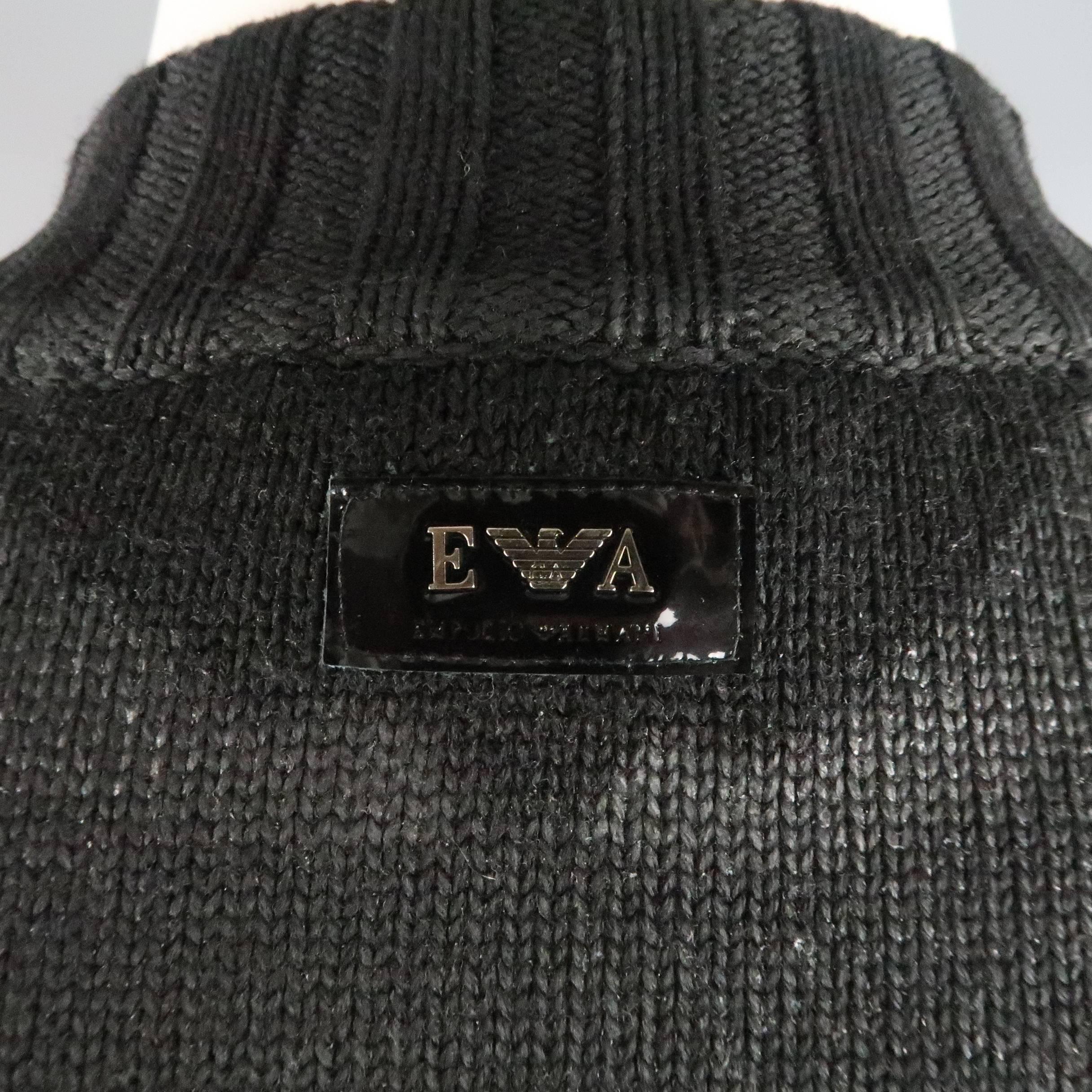 Men's EMPORIO ARMANI Size XS Black Wax Coated Wool Blend Zip Cardigan 2