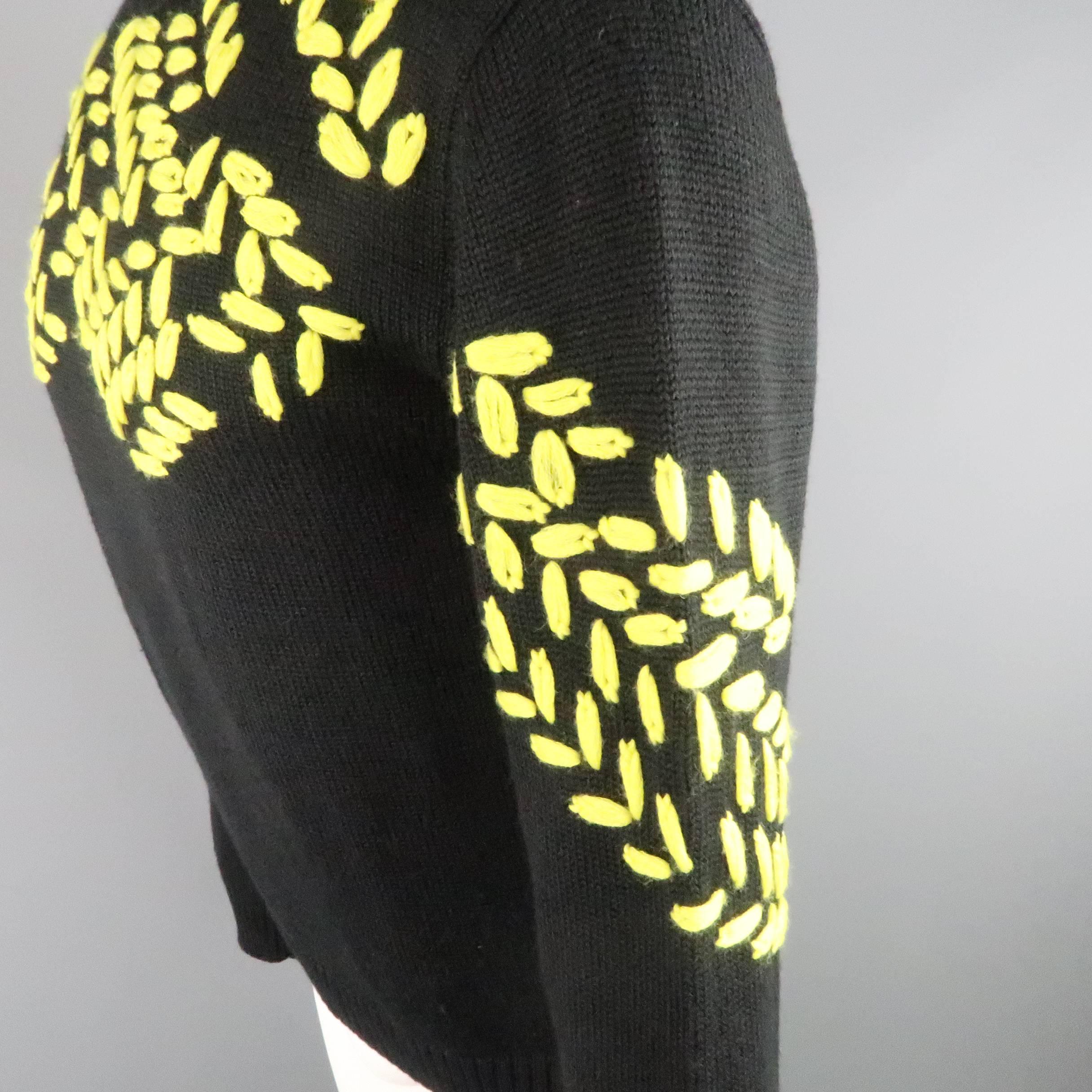 EMPORIO ARMANI EA7 S Black & Yellow Embroidered Wool Blend Turtleneck Sweater 1