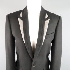Men's DIOR HOMME by Hedi Slimane 36 Black Wool Blend Gray Peak Lapel Coat