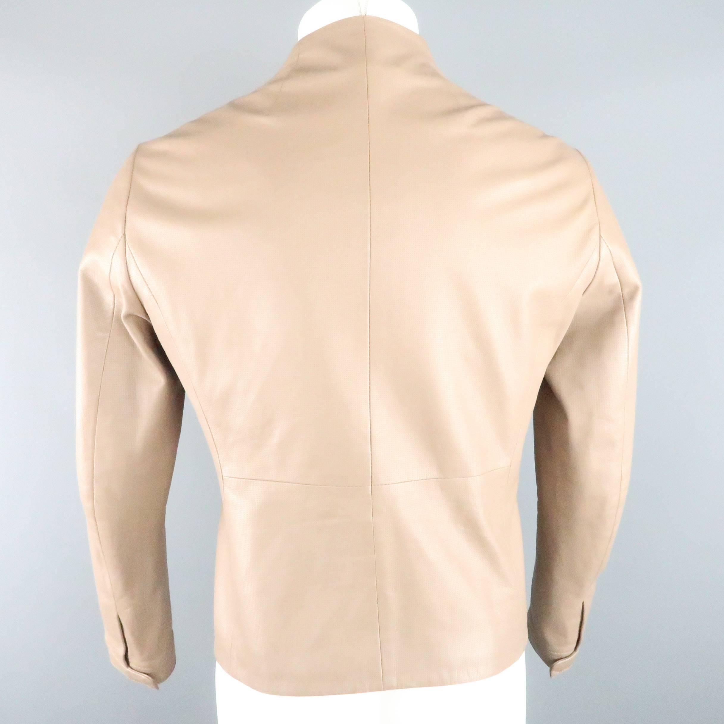 Men's GIORGIO ARMANI 38 Taupe Perforated Leather Collarless Jacket 2