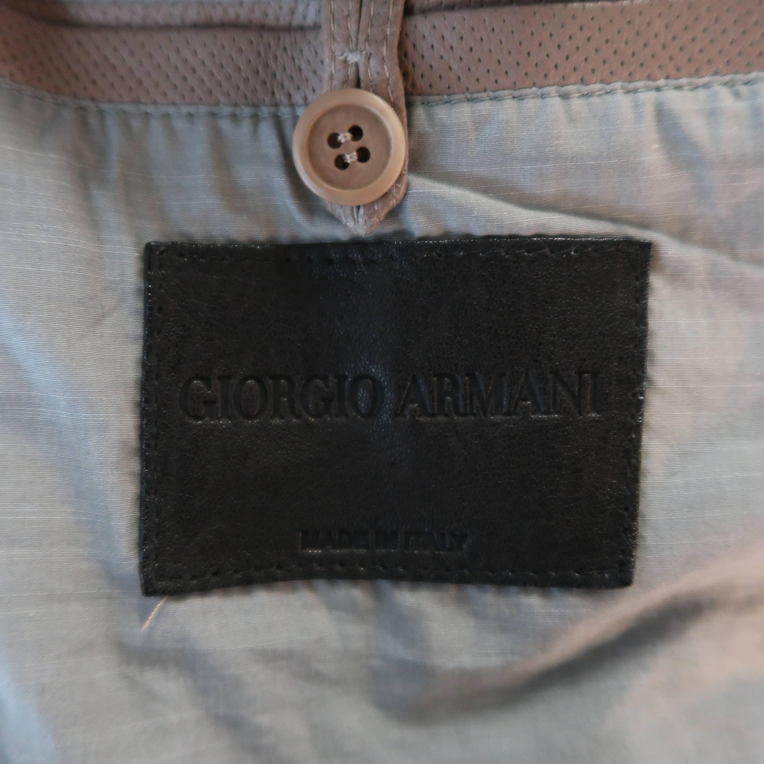 Men's GIORGIO ARMANI 38 Taupe Perforated Leather Collarless Jacket 4