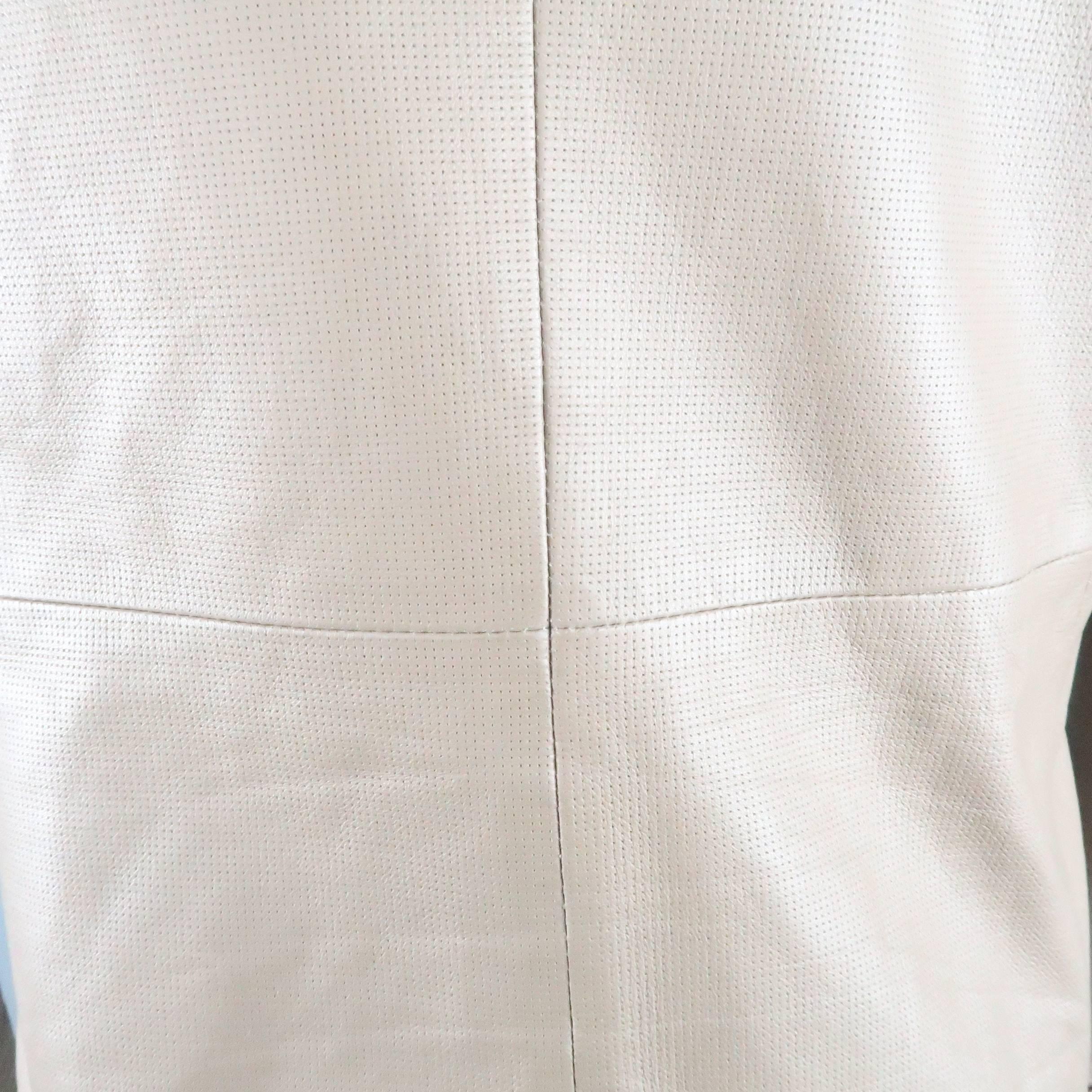 Men's GIORGIO ARMANI 38 Taupe Perforated Leather Collarless Jacket 3