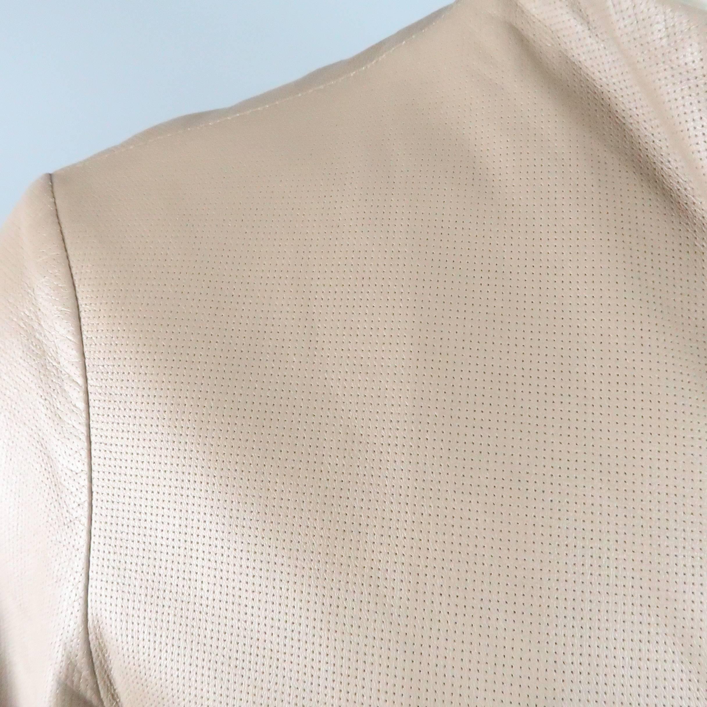 Men's GIORGIO ARMANI 38 Taupe Perforated Leather Collarless Jacket In Excellent Condition In San Francisco, CA