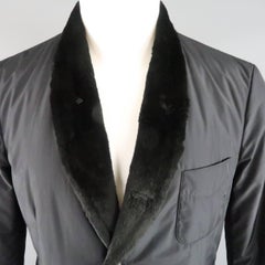 Men's GIORGIO ARMANI 38 Black Fur Lined Nylon Shawl Collar Jacket