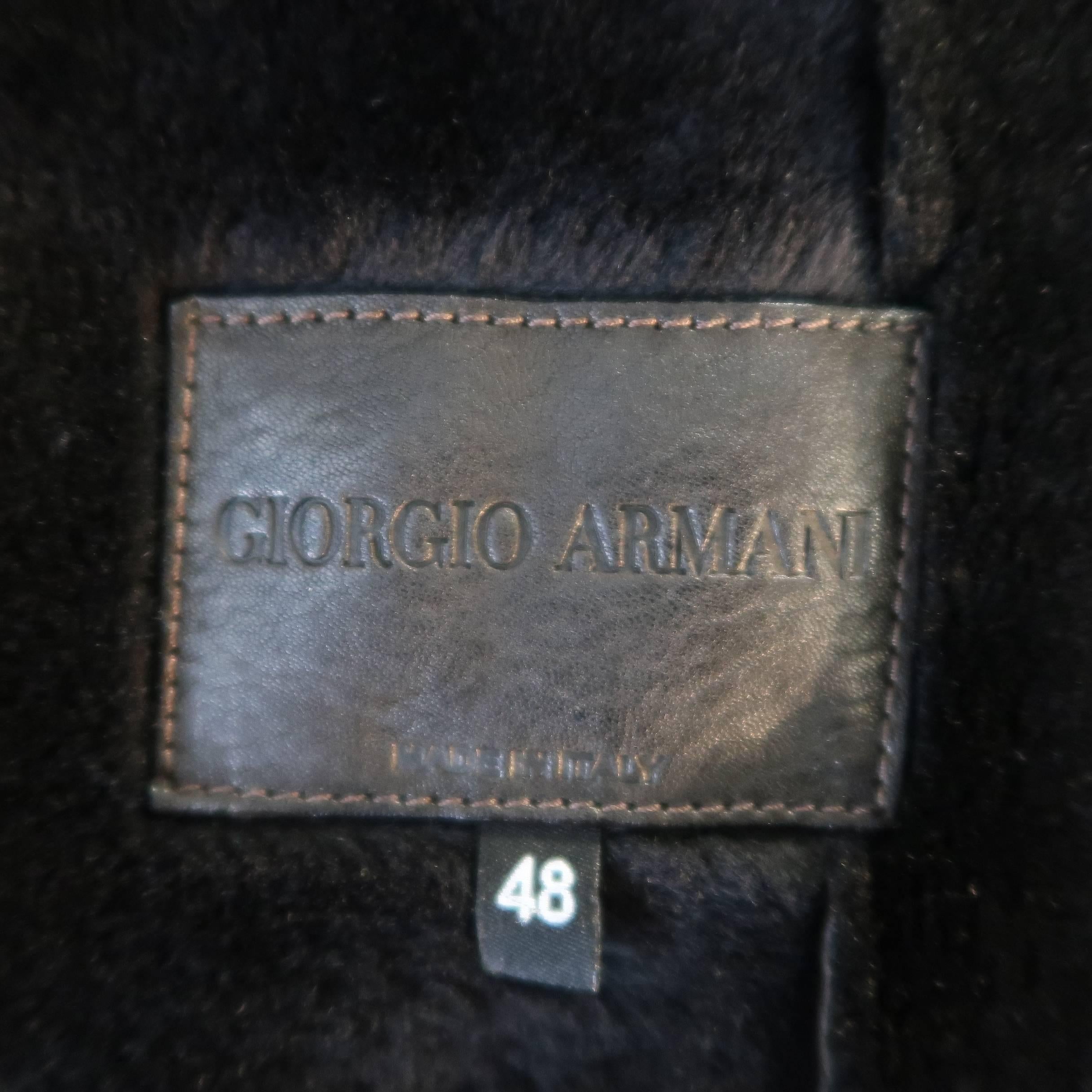 GIORGIO ARMANI 38 Brown Solid Shearling Fur Leather Double Breasted Coat 4