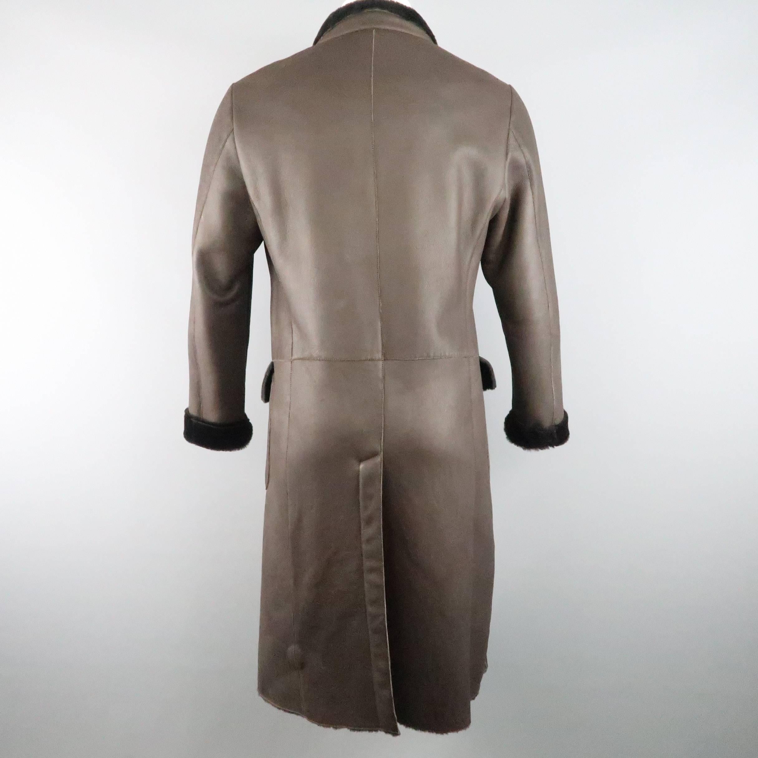 GIORGIO ARMANI 38 Brown Solid Shearling Fur Leather Double Breasted Coat 1