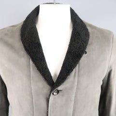 Men's ARMANI COLLEZIONI 40 Slate & Black Leather Shearling Trim Jacket