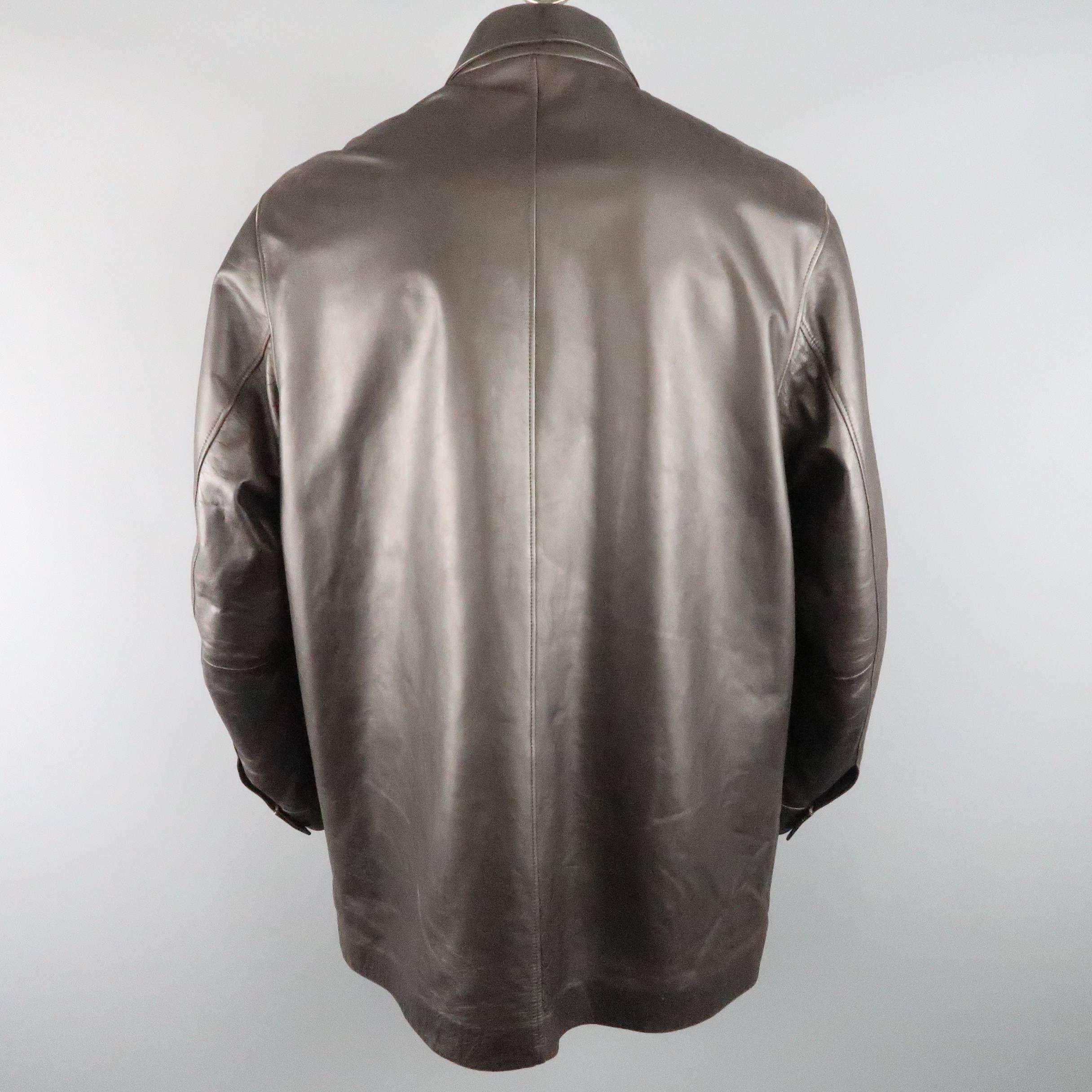 Men's VALENTINO 46 Brown Leather Silver Snap Collared Shirt Jacket In Good Condition In San Francisco, CA