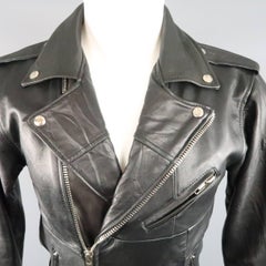 Men's MAISON MARTIN MARGIELA 42 Black Wrinkle Patchwork Leather Biker Jacket