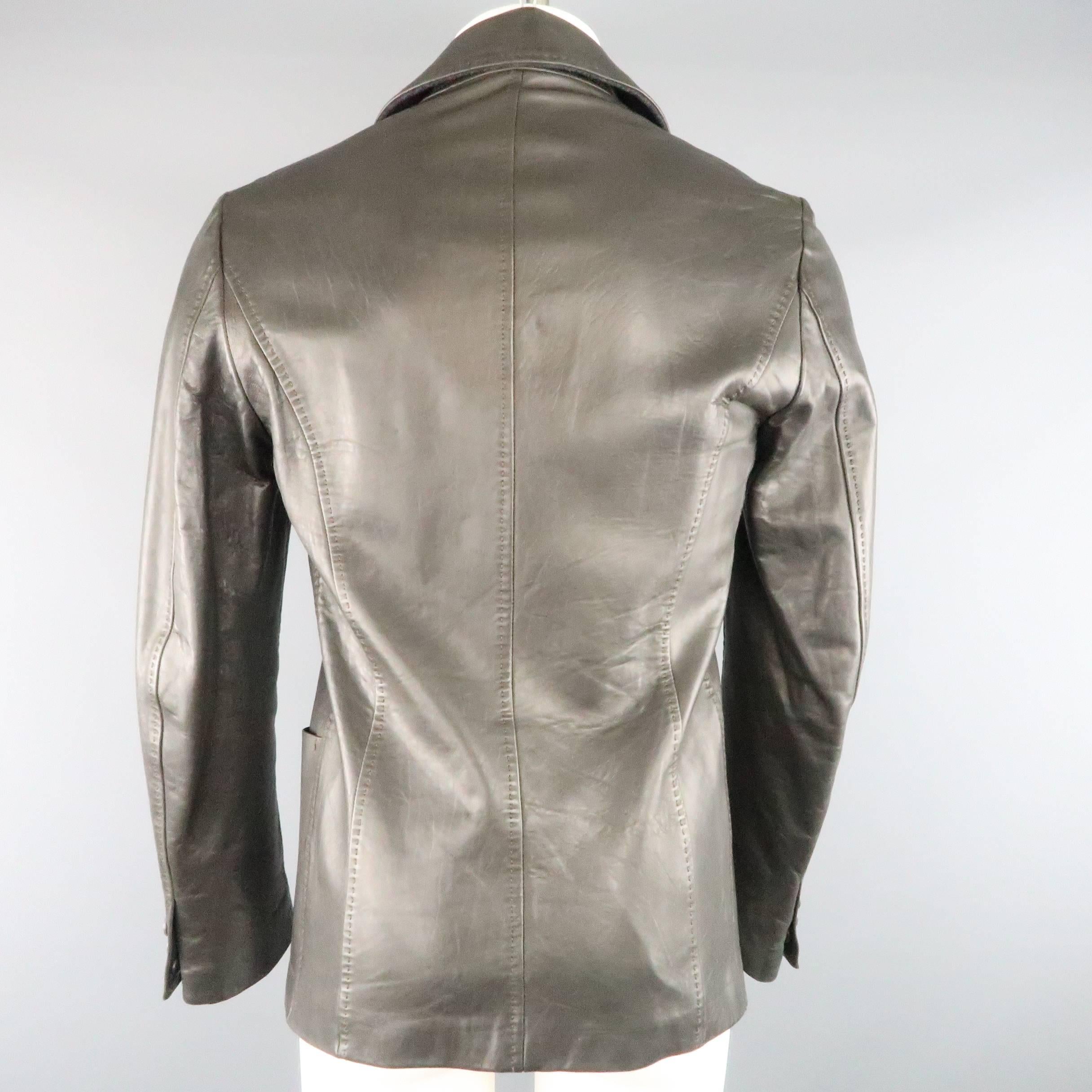  JIL SANDER Leather Jacket 36 Charcoal Top Stitch Sport Coat  2