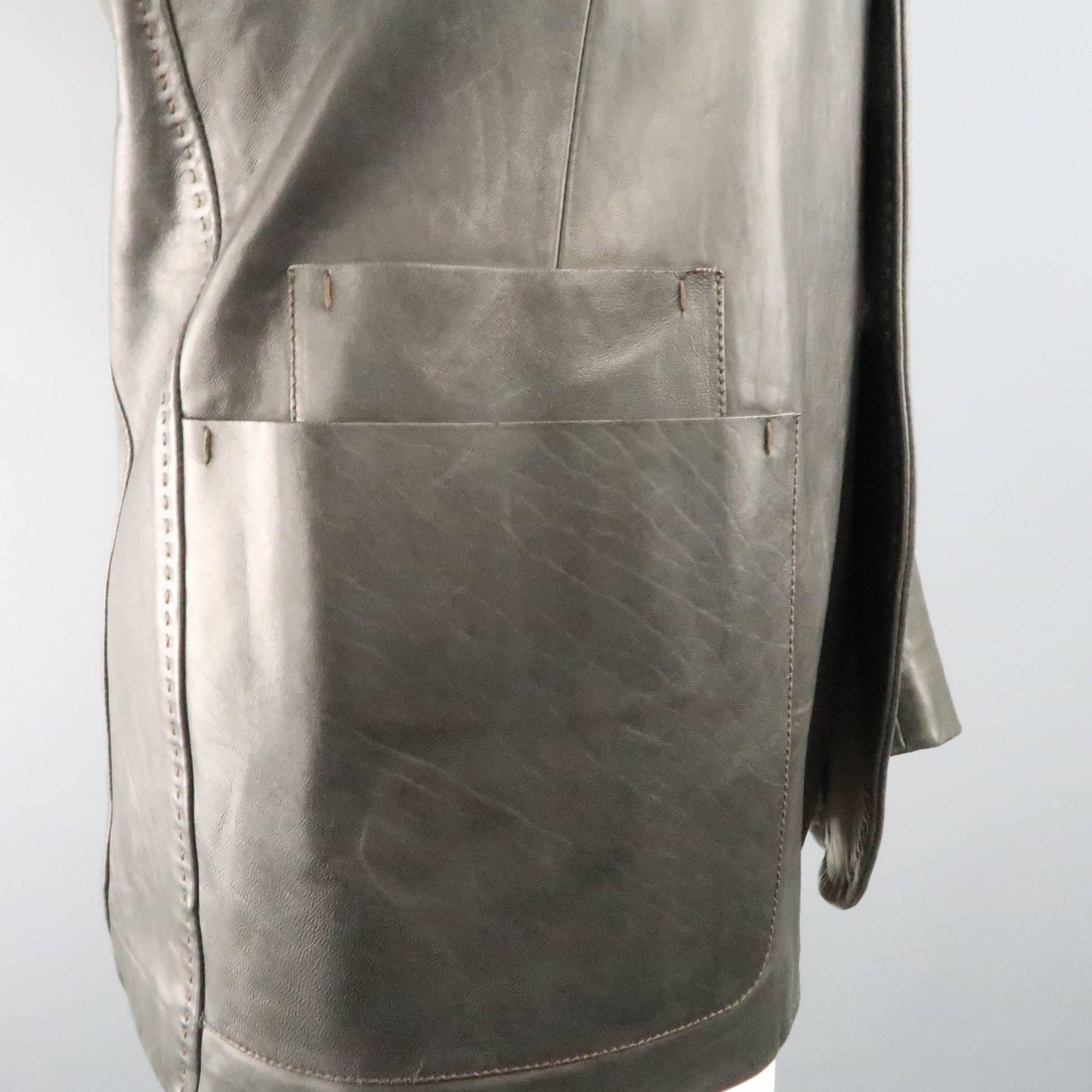 Men's  JIL SANDER Leather Jacket 36 Charcoal Top Stitch Sport Coat 