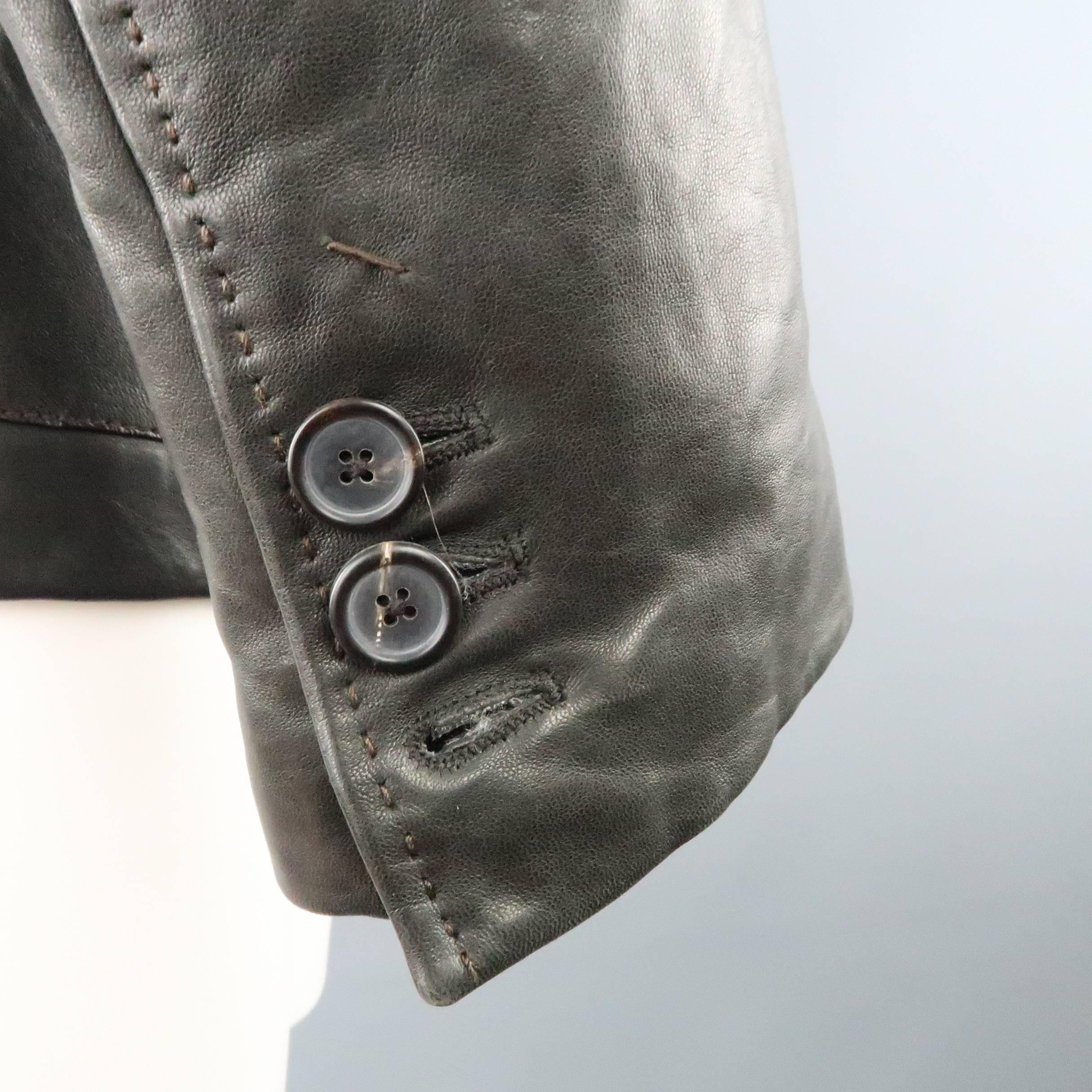  JIL SANDER Leather Jacket 36 Charcoal Top Stitch Sport Coat  1