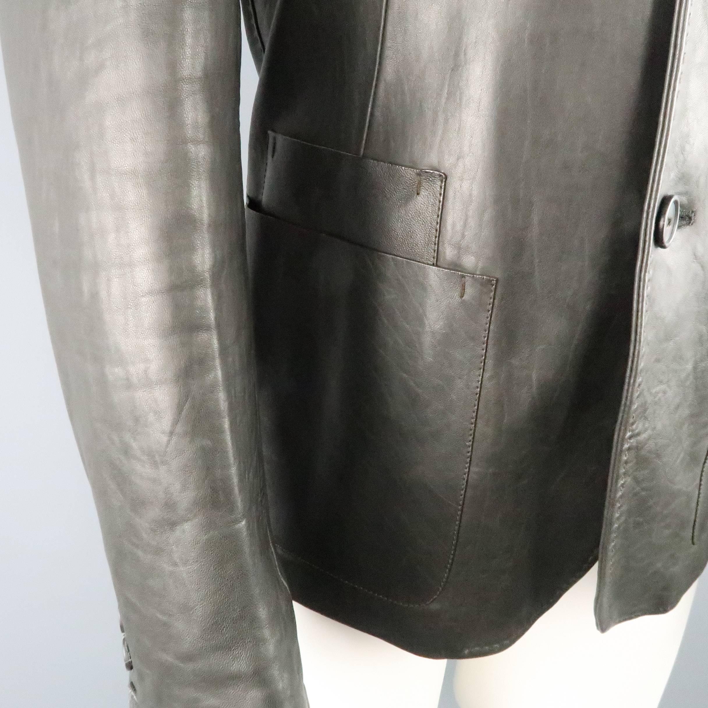 Gray  JIL SANDER Leather Jacket 36 Charcoal Top Stitch Sport Coat 