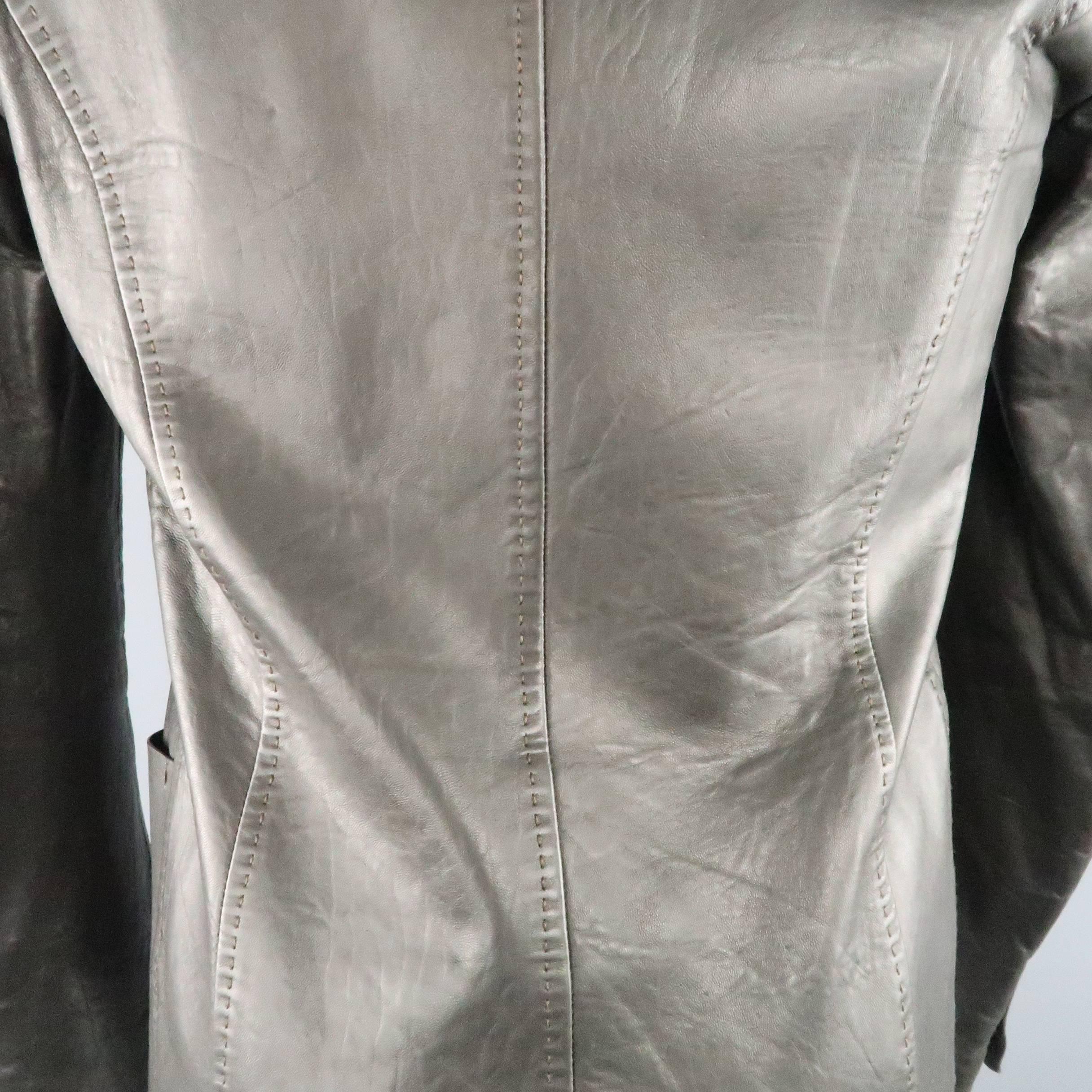  JIL SANDER Leather Jacket 36 Charcoal Top Stitch Sport Coat  3