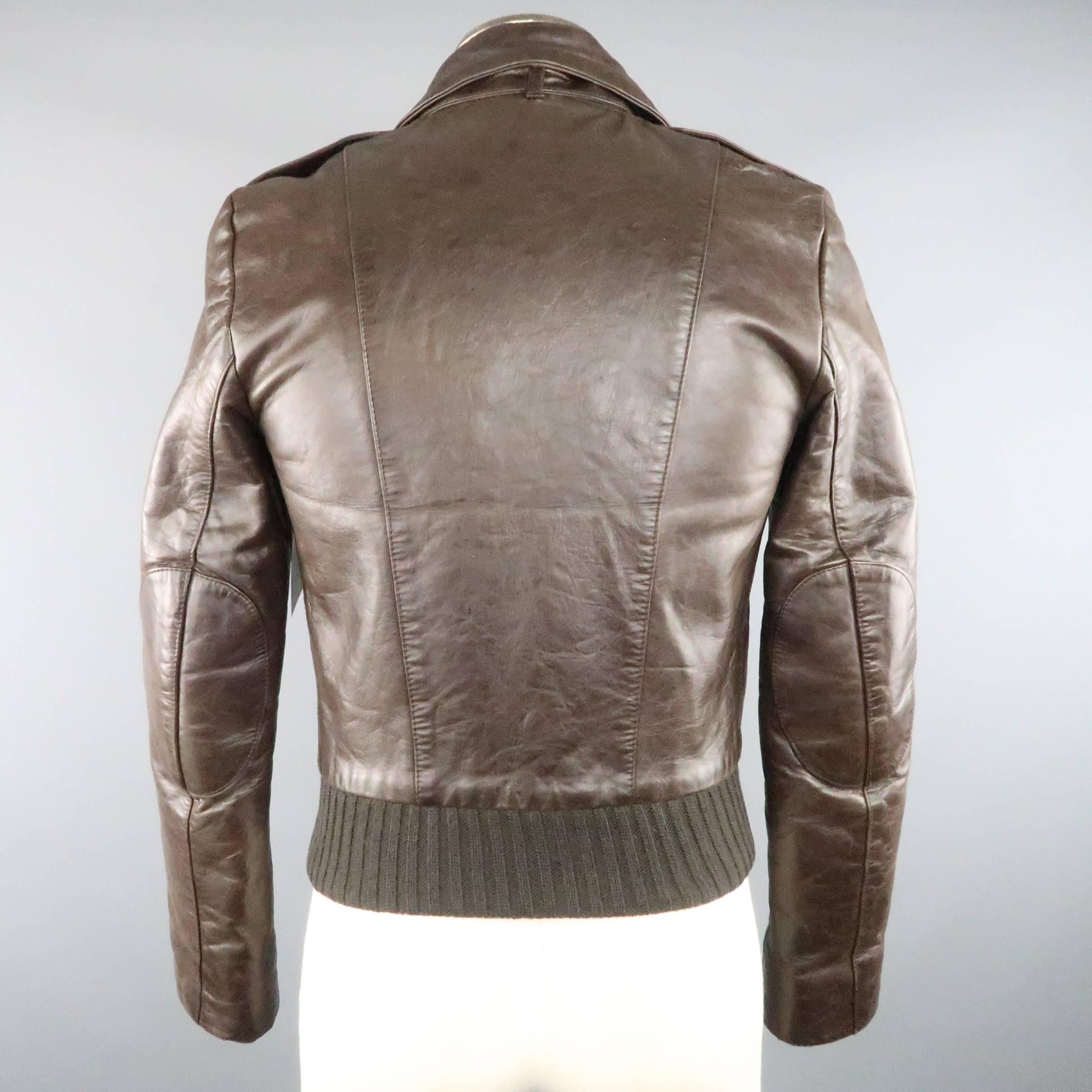 Men's BALENCIAGA 38 Brown Leather Collared Cropped Bomber Jacket
