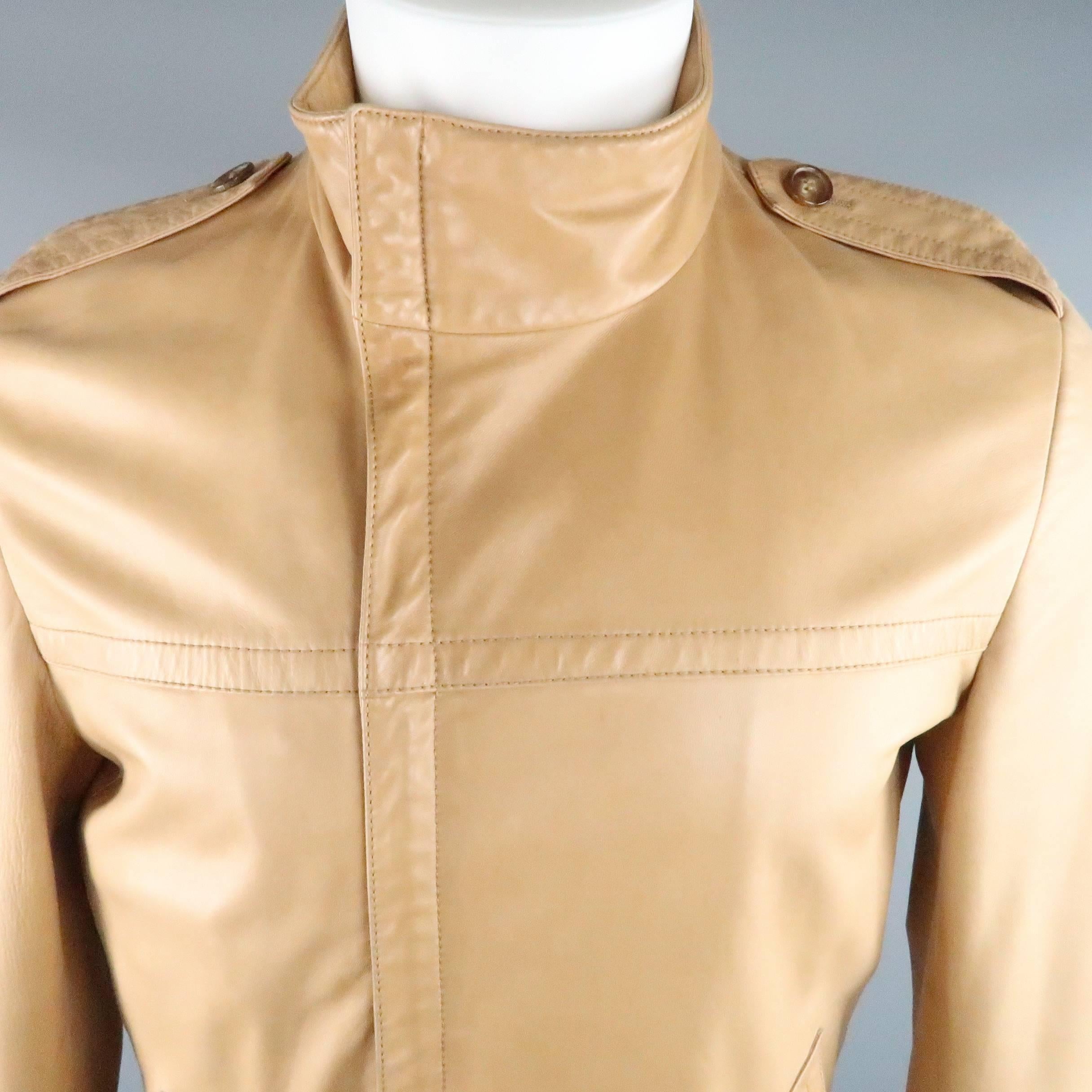 Orange Men's GUCCI by TOM FORD 38 Light Tan Leather Motorcycle Jacket 2000