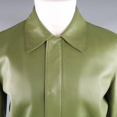 Men's 3.1 PHILLIP LIM 40 Green Leather Hidden Placket Collared Bomber Jacket