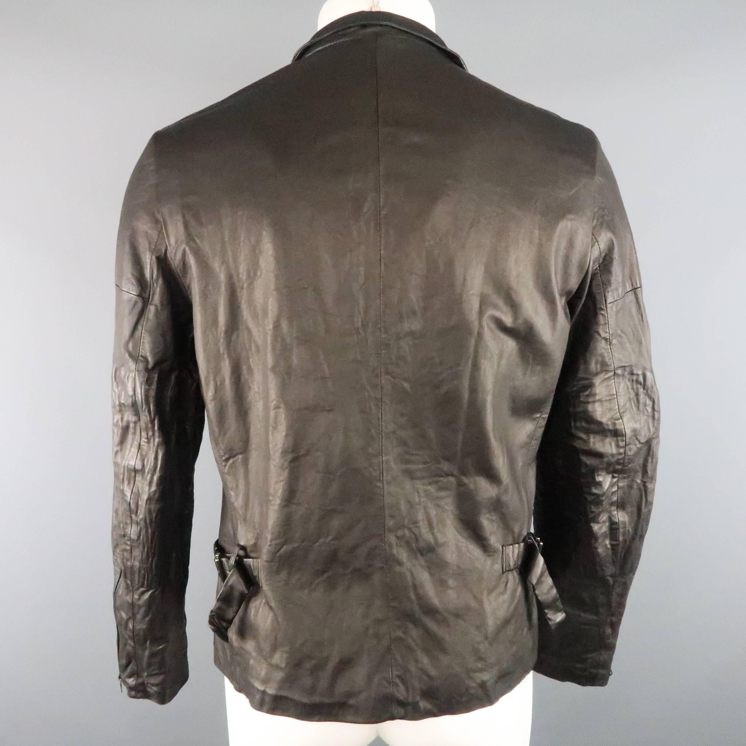 Men's FORME 3’3204322896 40 Black Wrinkle Textured Leather Biker Jacket 4