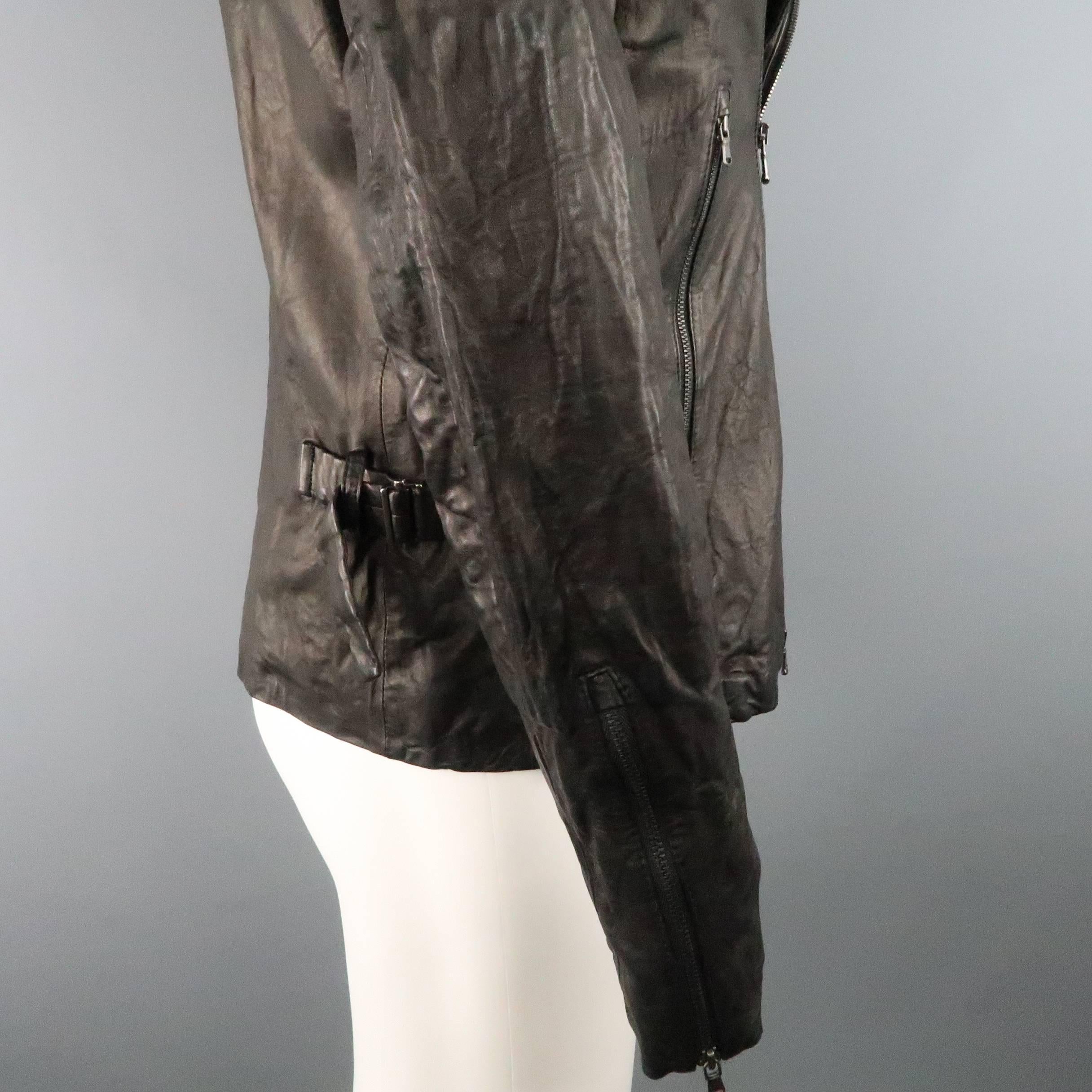 Men's FORME 3’3204322896 40 Black Wrinkle Textured Leather Biker Jacket 2