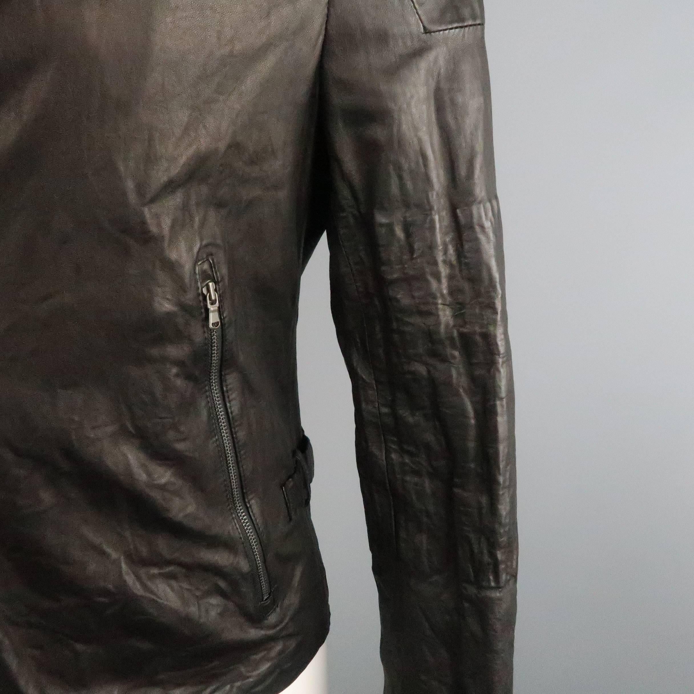 Men's FORME 3’3204322896 40 Black Wrinkle Textured Leather Biker Jacket 1