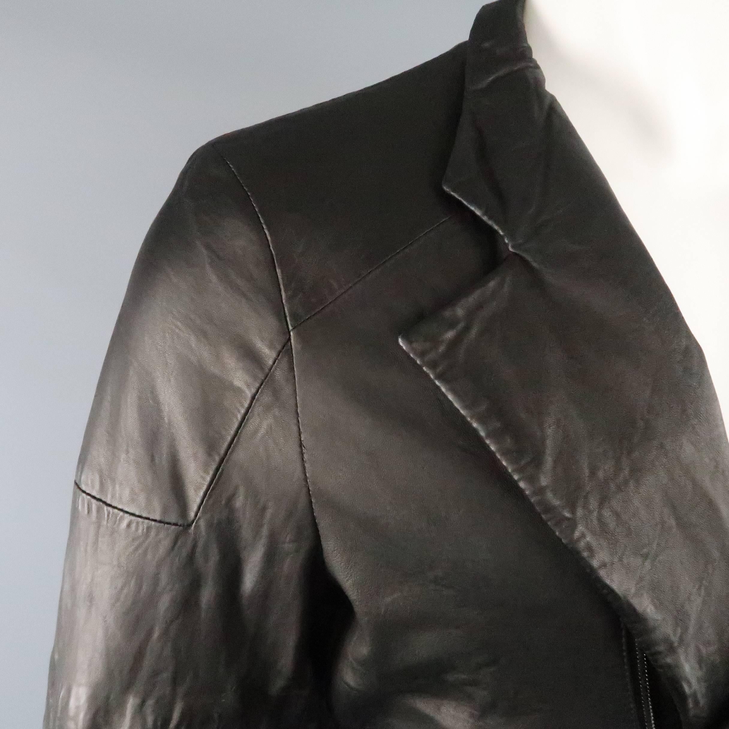 Men's FORME 3’3204322896 40 Black Wrinkle Textured Leather Biker Jacket In Excellent Condition In San Francisco, CA