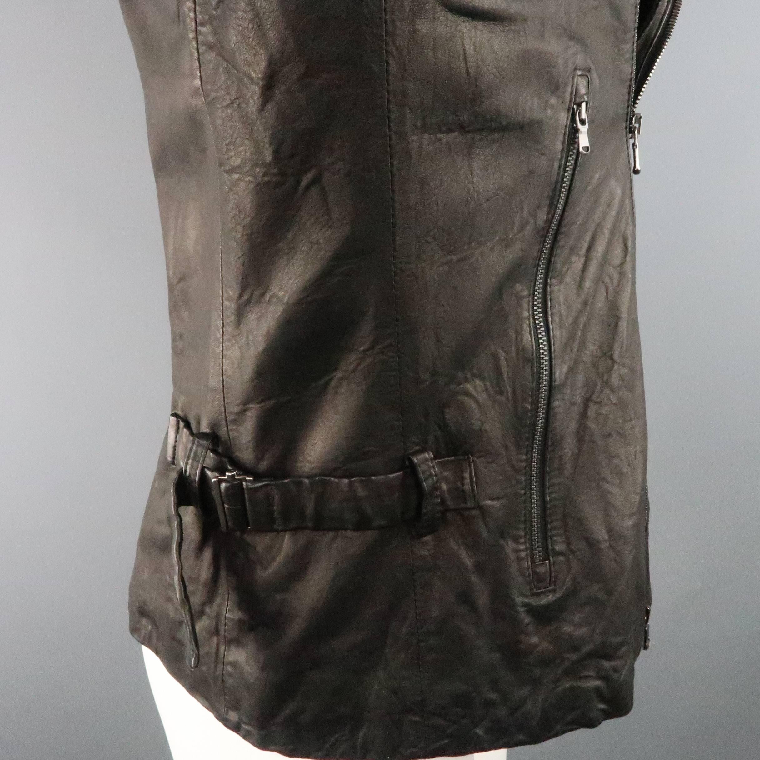 Men's FORME 3’3204322896 40 Black Wrinkle Textured Leather Biker Jacket 3