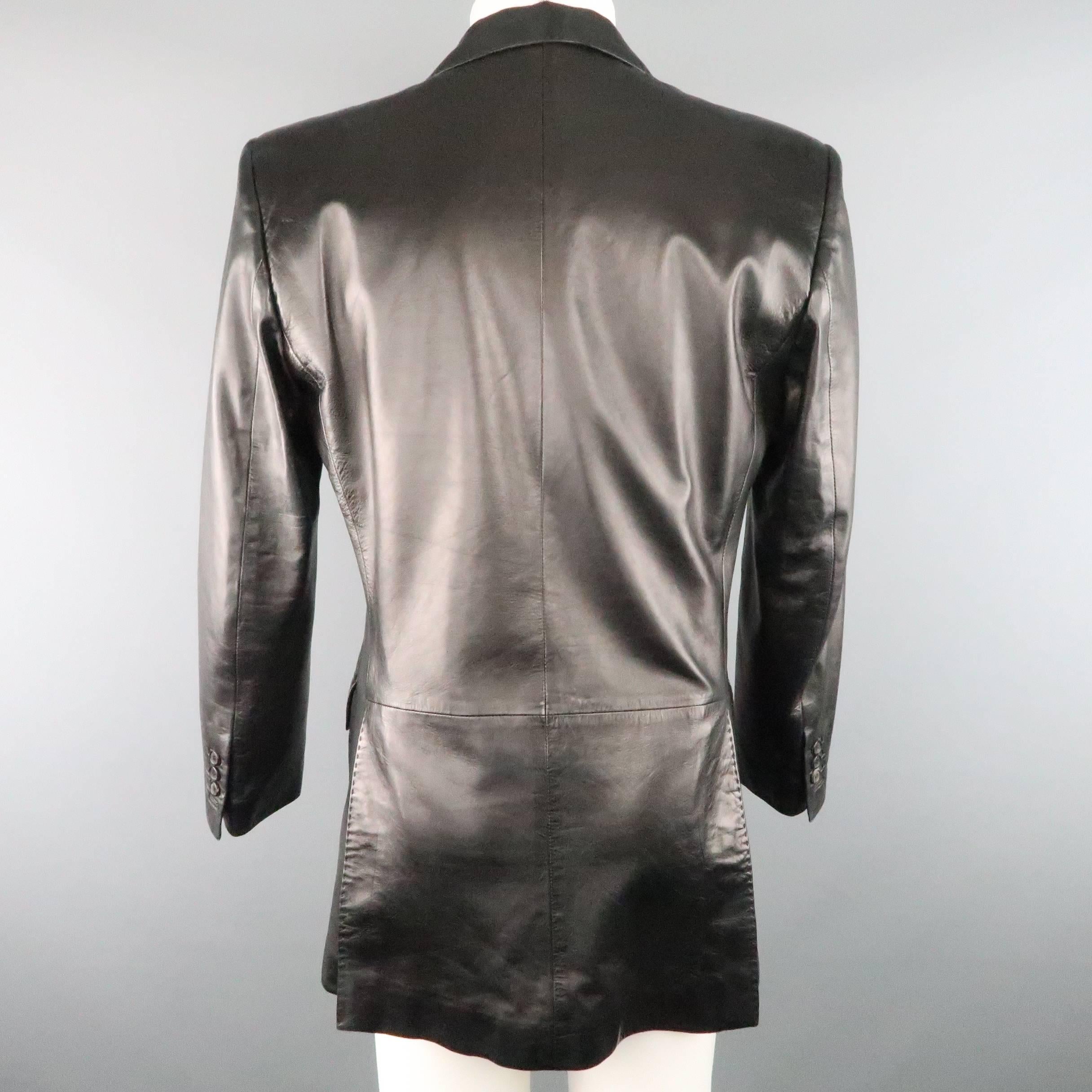 Men's YVES SAINT LAURENT by TOM FORD 40 Black Leather Notch Lapel Sport Coat 4