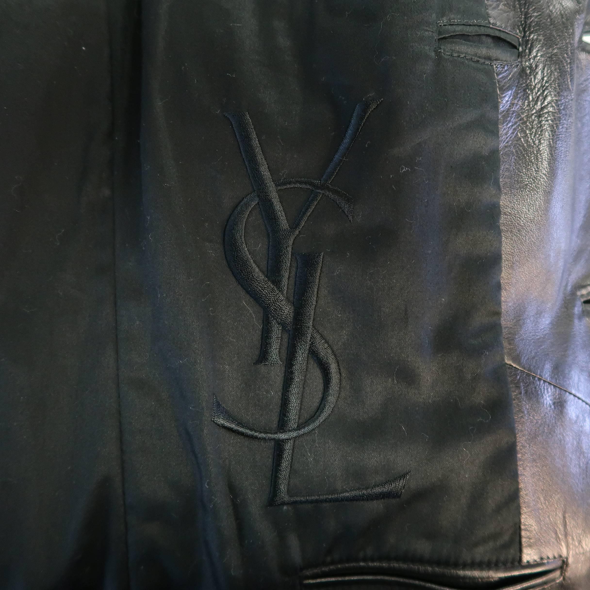 Men's YVES SAINT LAURENT by TOM FORD 40 Black Leather Notch Lapel Sport Coat 6