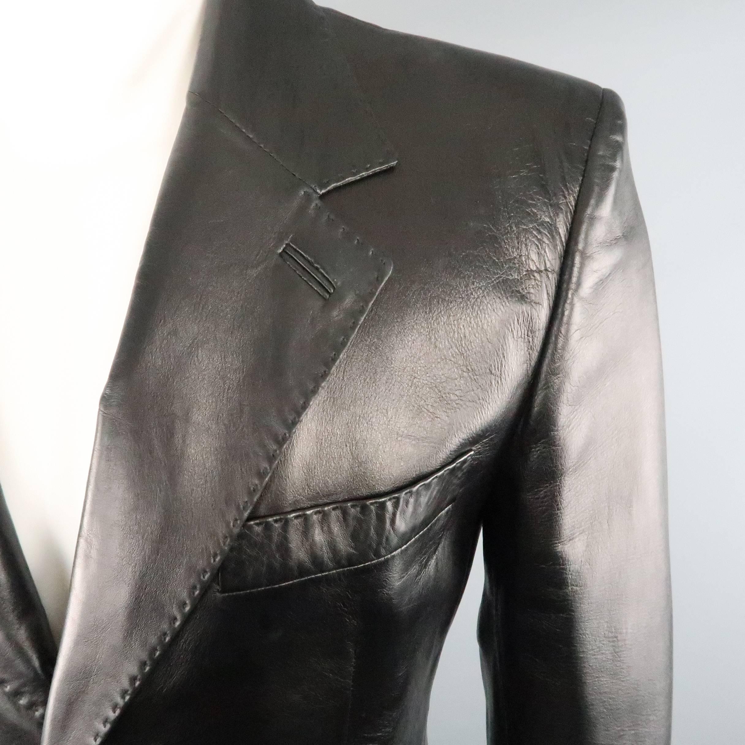 Men's YVES SAINT LAURENT by TOM FORD 40 Black Leather Notch Lapel Sport Coat In Excellent Condition In San Francisco, CA