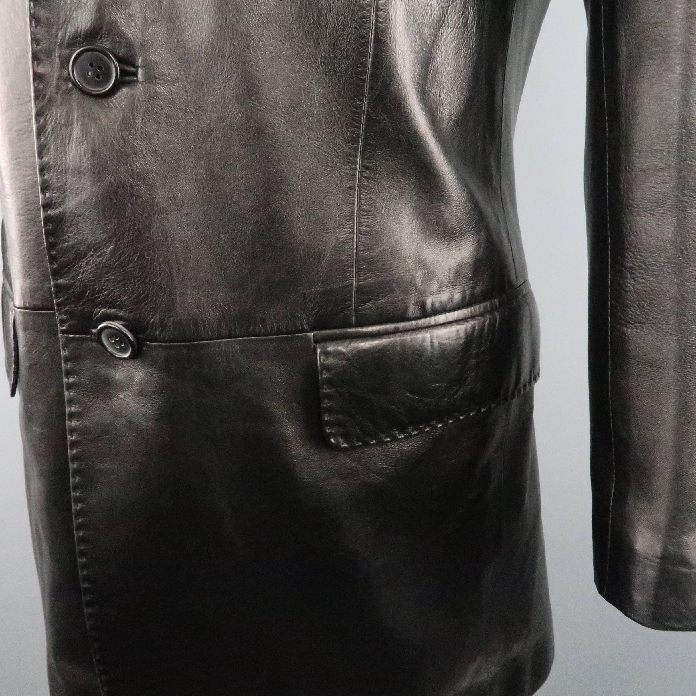 Men's YVES SAINT LAURENT by TOM FORD 40 Black Leather Notch Lapel Sport Coat 1