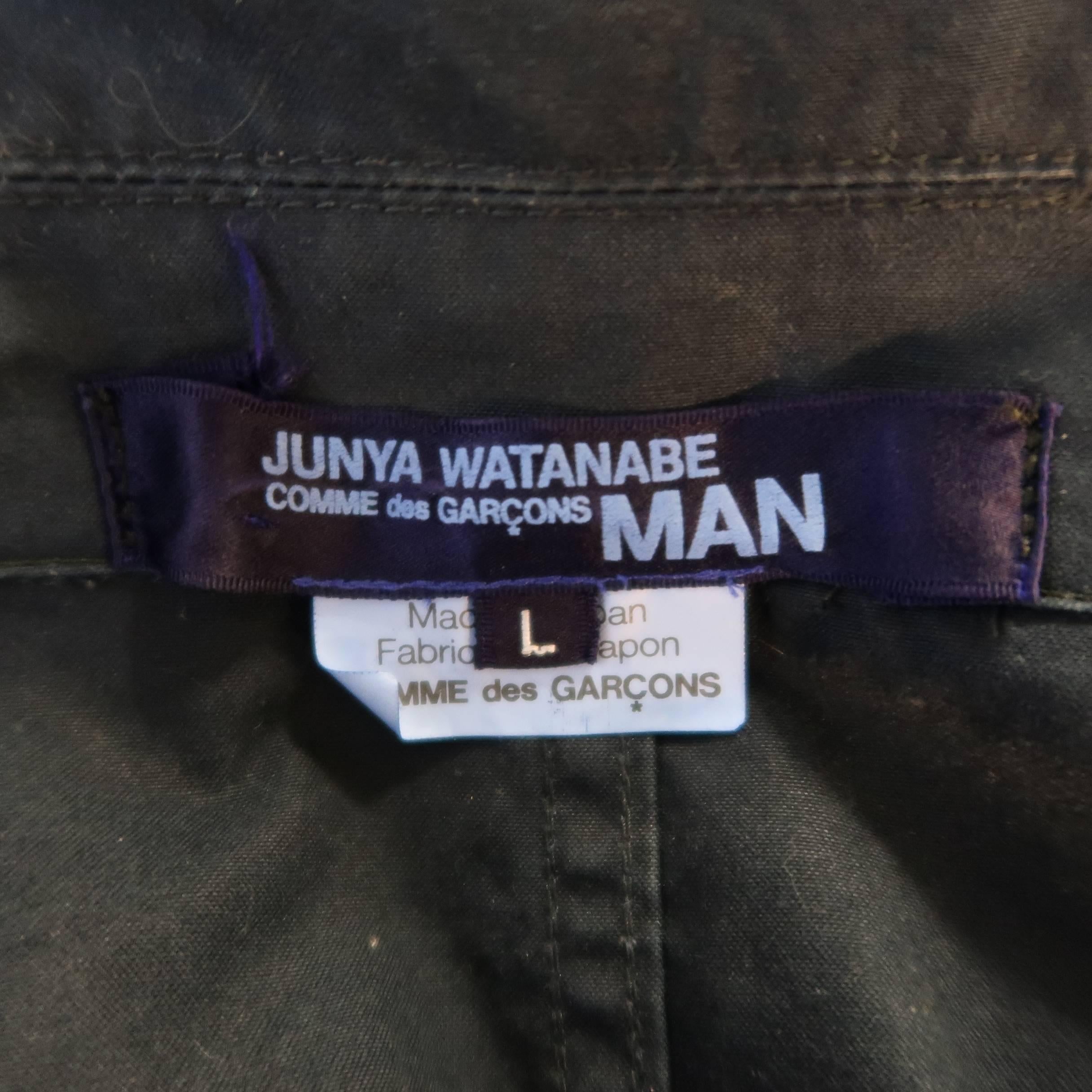 Men's JUNYA WATANABE MAN L Navy Solid Cotton Double Breasted Peacoat Jacket In Fair Condition In San Francisco, CA